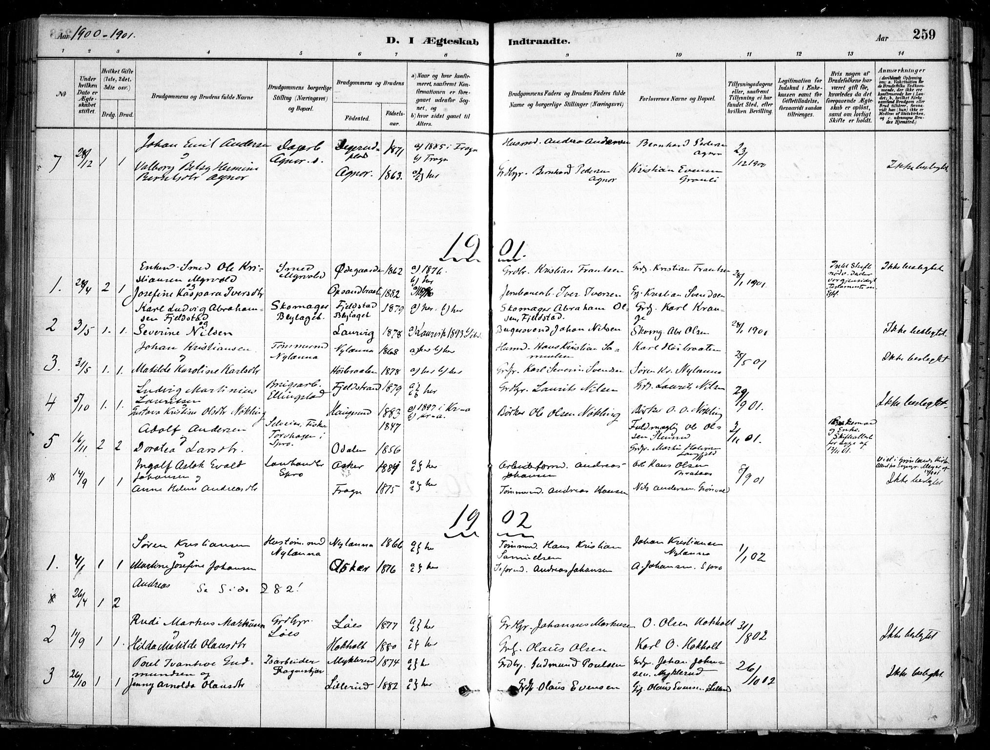 Nesodden prestekontor Kirkebøker, SAO/A-10013/F/Fa/L0009: Parish register (official) no. I 9, 1880-1915, p. 259