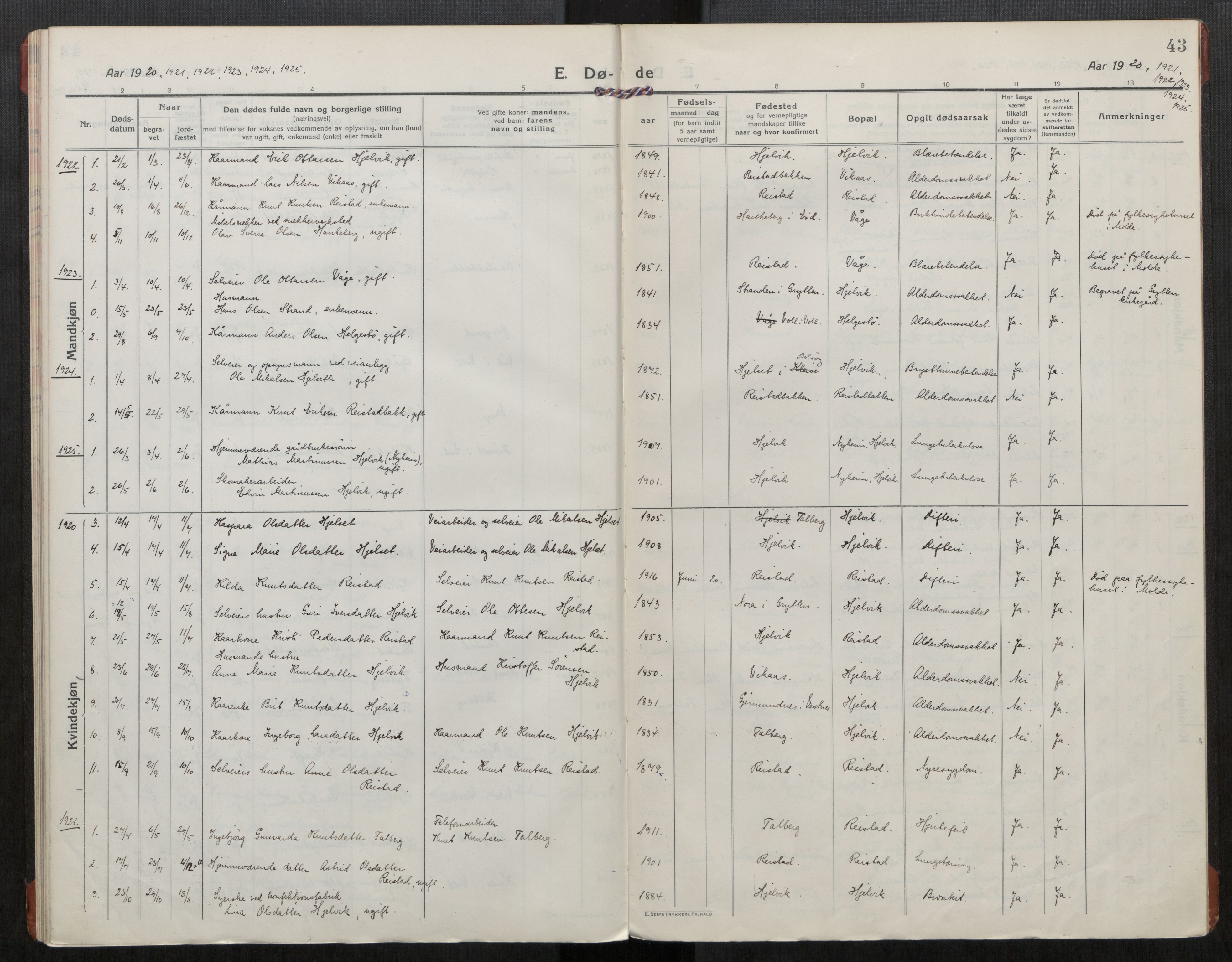 Ministerialprotokoller, klokkerbøker og fødselsregistre - Møre og Romsdal, AV/SAT-A-1454/550/L0622: Parish register (official) no. 550A02, 1916-1931, p. 43