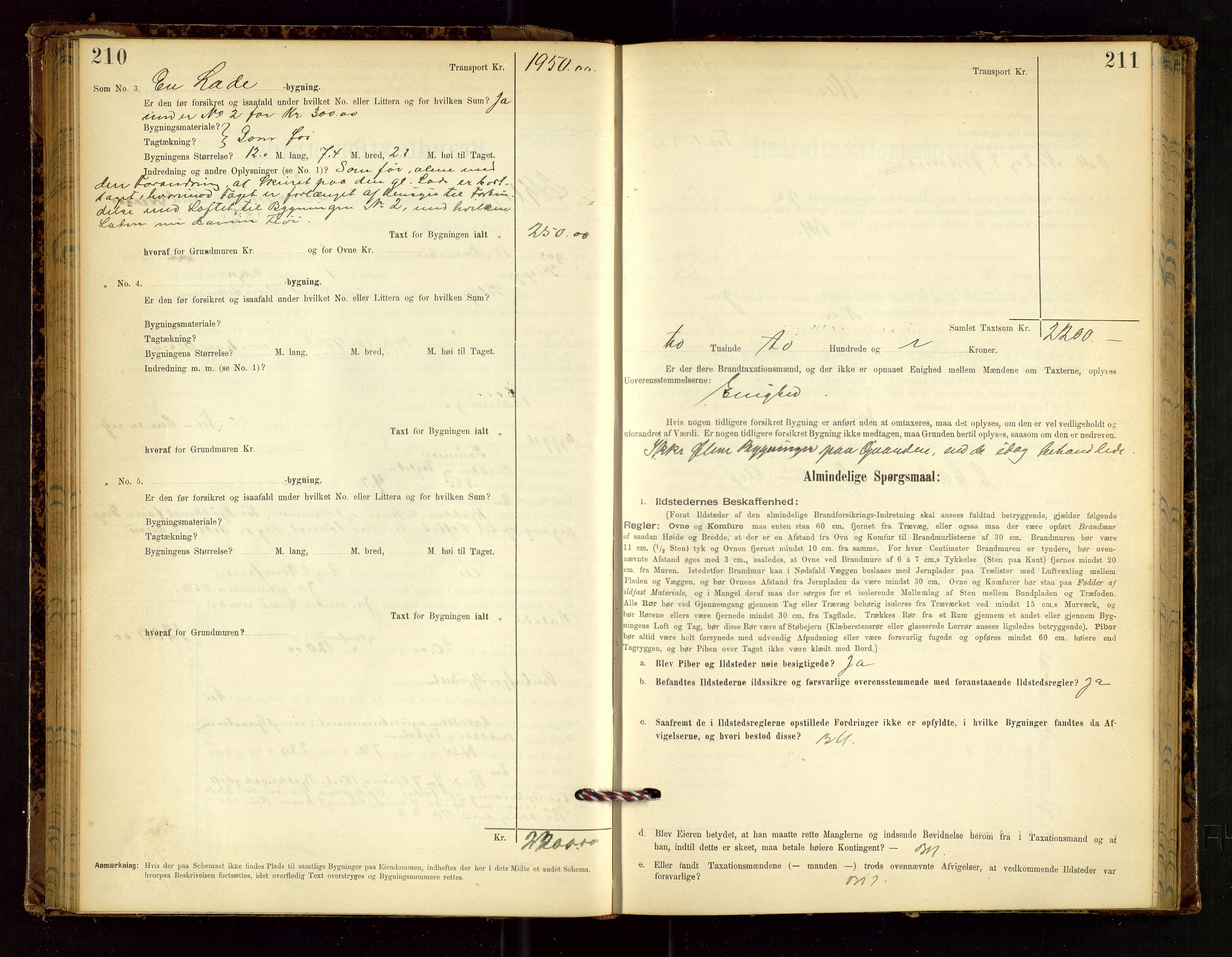 Klepp lensmannskontor, SAST/A-100163/Goc/L0002: "Brandtaxationsprotokol" m/register, 1898-1902, p. 210-211