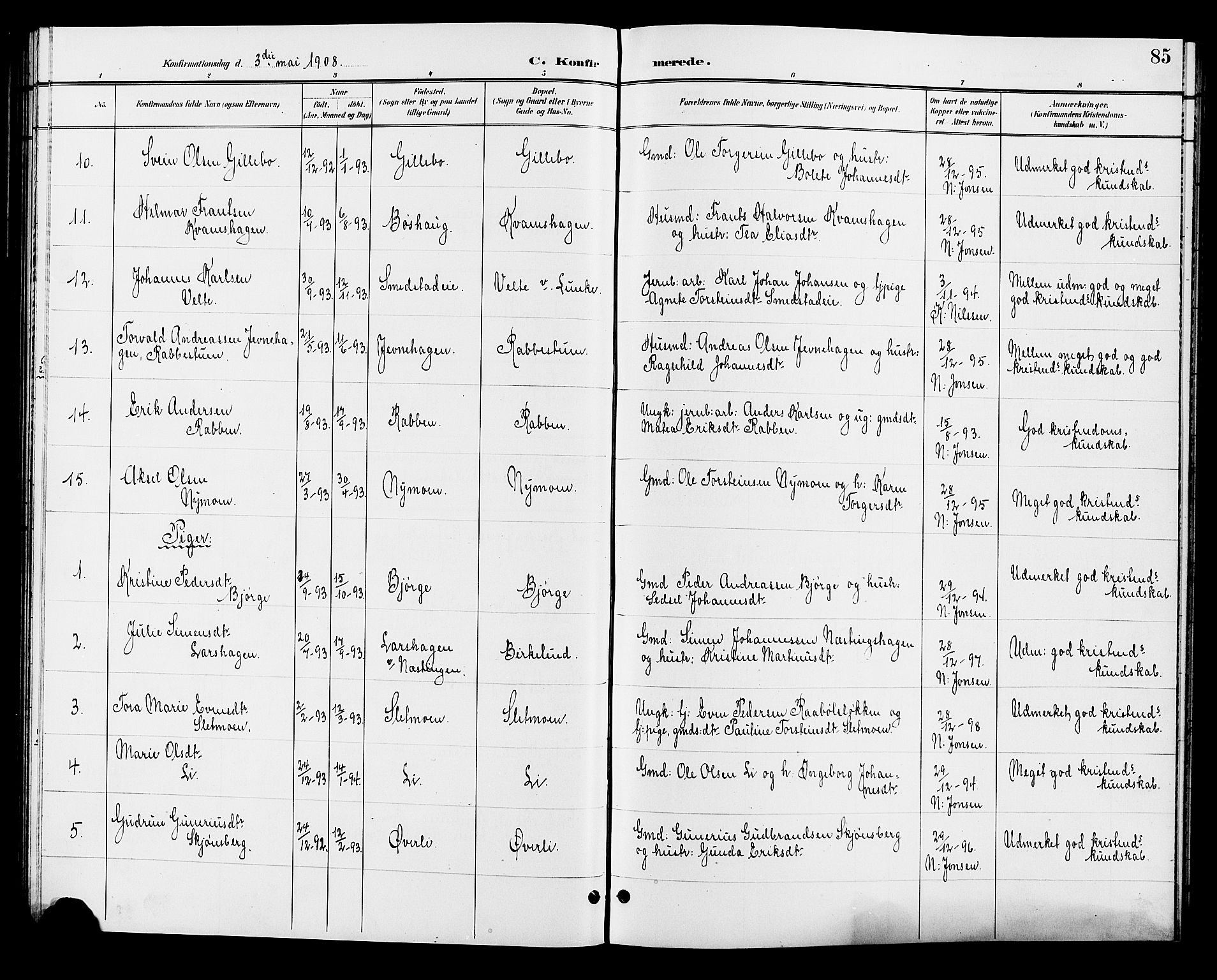 Øyer prestekontor, AV/SAH-PREST-084/H/Ha/Hab/L0005: Parish register (copy) no. 5, 1897-1913, p. 85