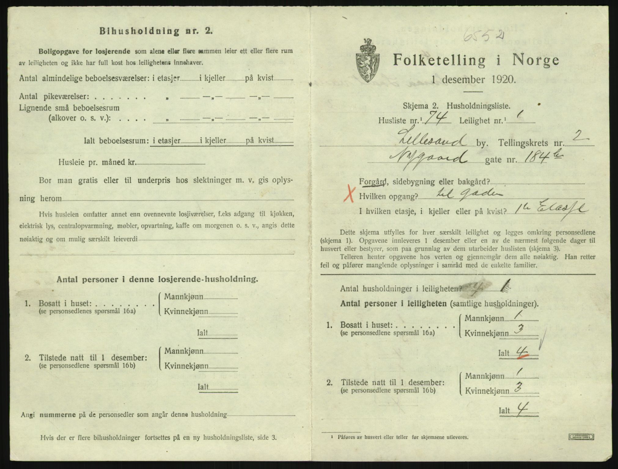 SAK, 1920 census for Lillesand, 1920, p. 1025