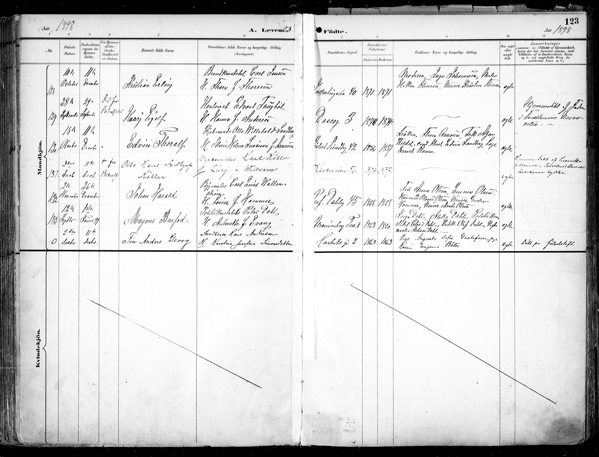 Uranienborg prestekontor Kirkebøker, AV/SAO-A-10877/F/Fa/L0005: Parish register (official) no. 5, 1895-1907, p. 123