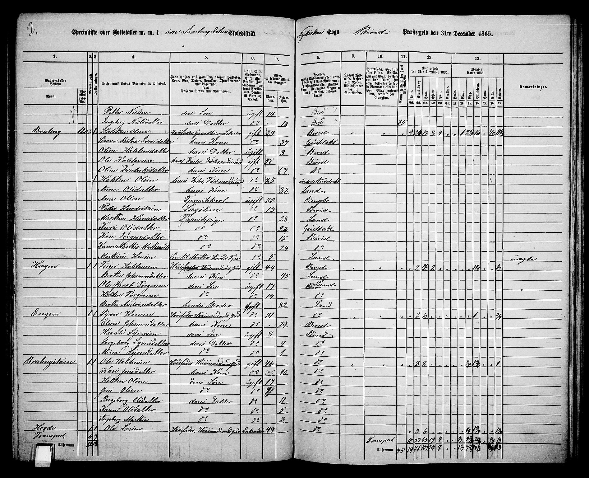 RA, 1865 census for Biri, 1865, p. 118