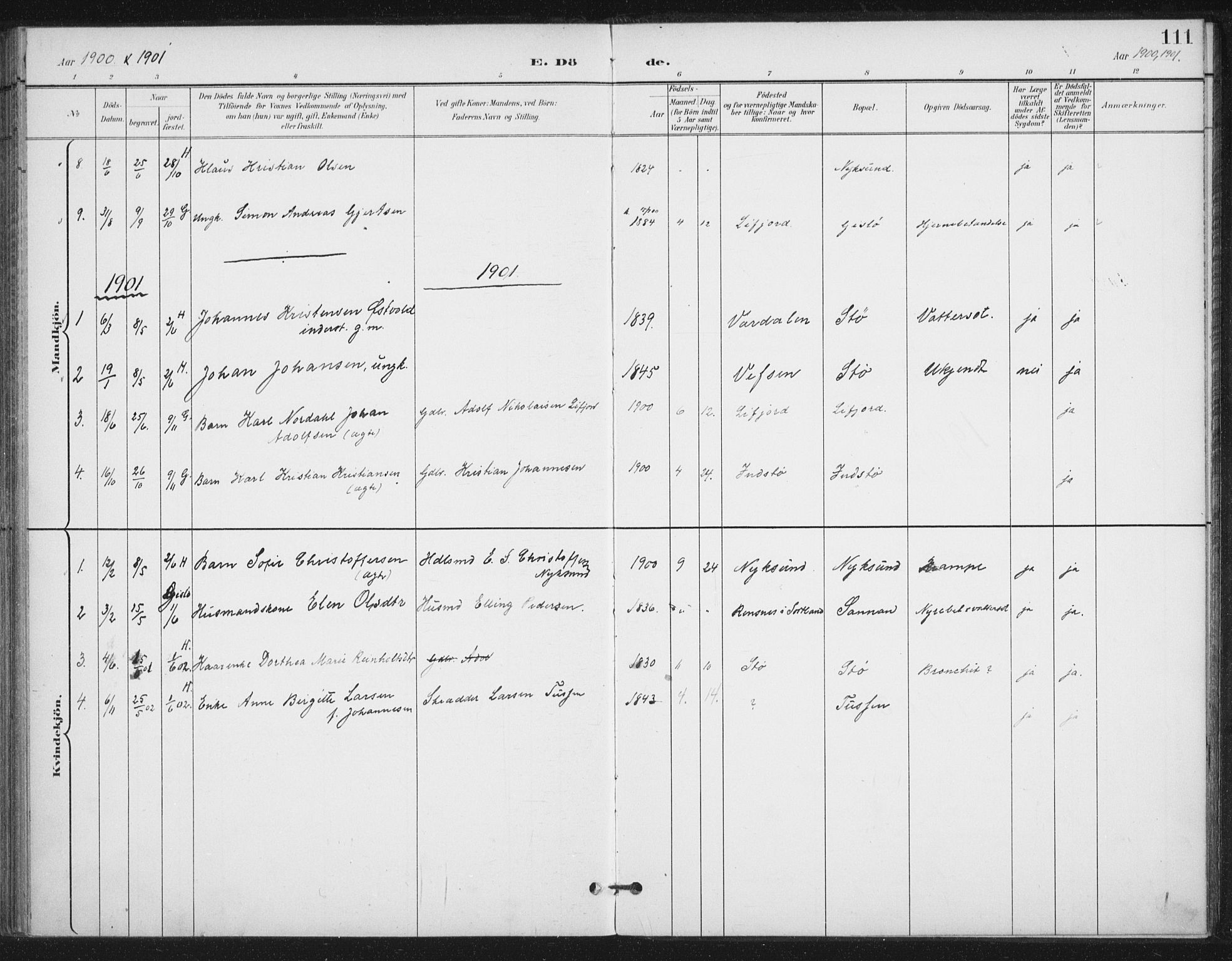 Ministerialprotokoller, klokkerbøker og fødselsregistre - Nordland, SAT/A-1459/894/L1356: Parish register (official) no. 894A02, 1897-1914, p. 111