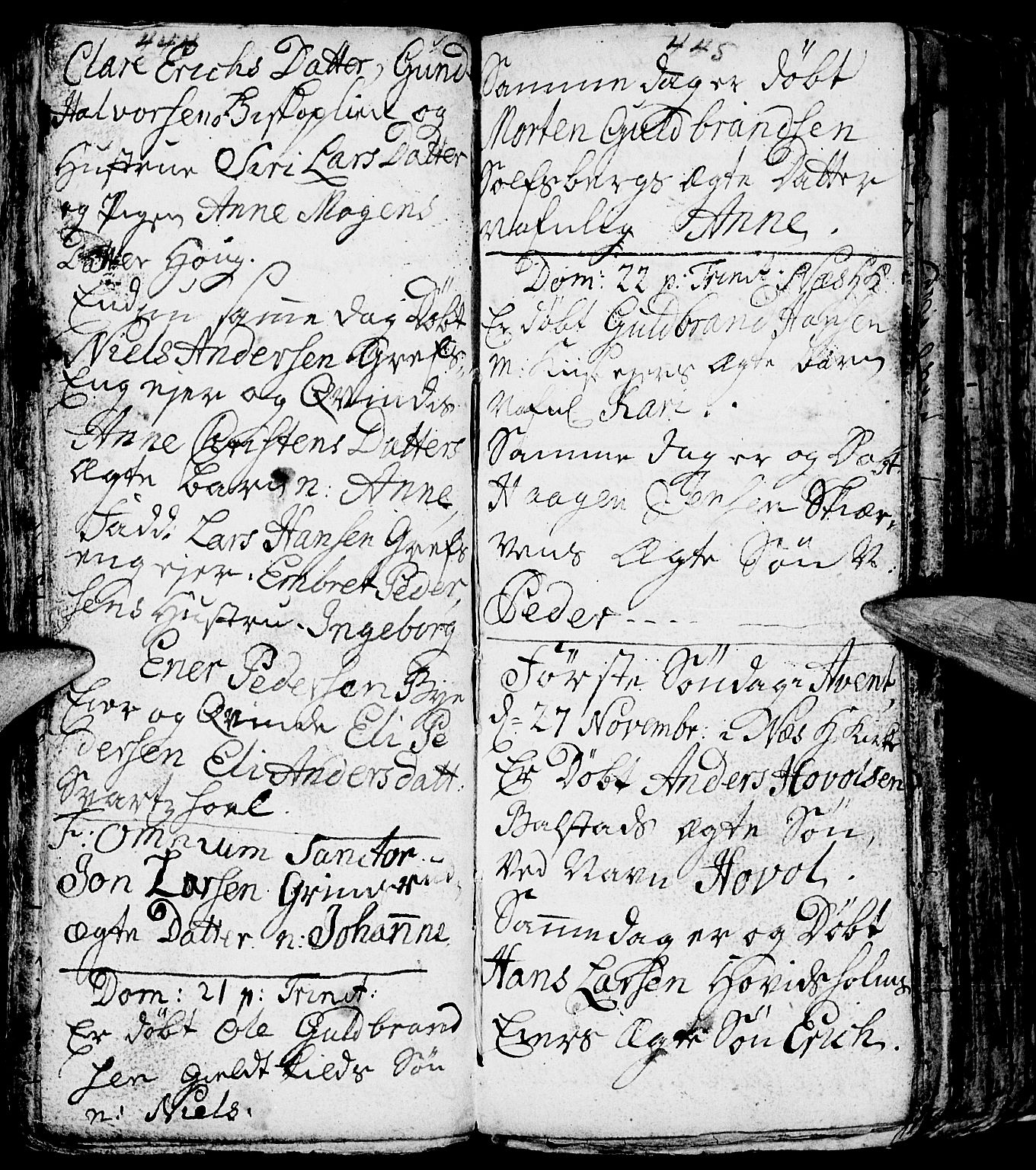 Nes prestekontor, Hedmark, AV/SAH-PREST-020/L/La/L0001: Parish register (copy) no. 1, 1663-1784, p. 444-445