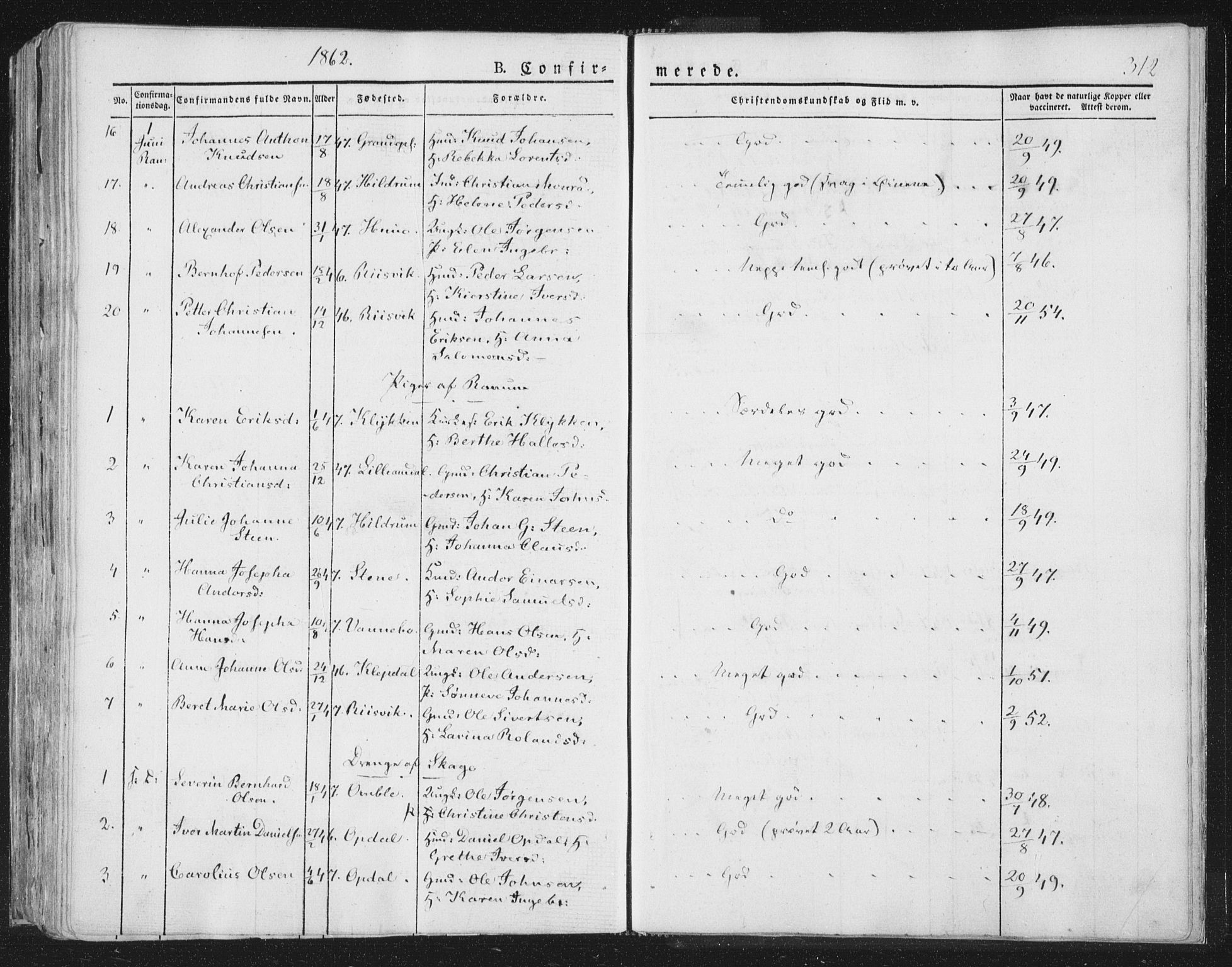 Ministerialprotokoller, klokkerbøker og fødselsregistre - Nord-Trøndelag, AV/SAT-A-1458/764/L0551: Parish register (official) no. 764A07a, 1824-1864, p. 312