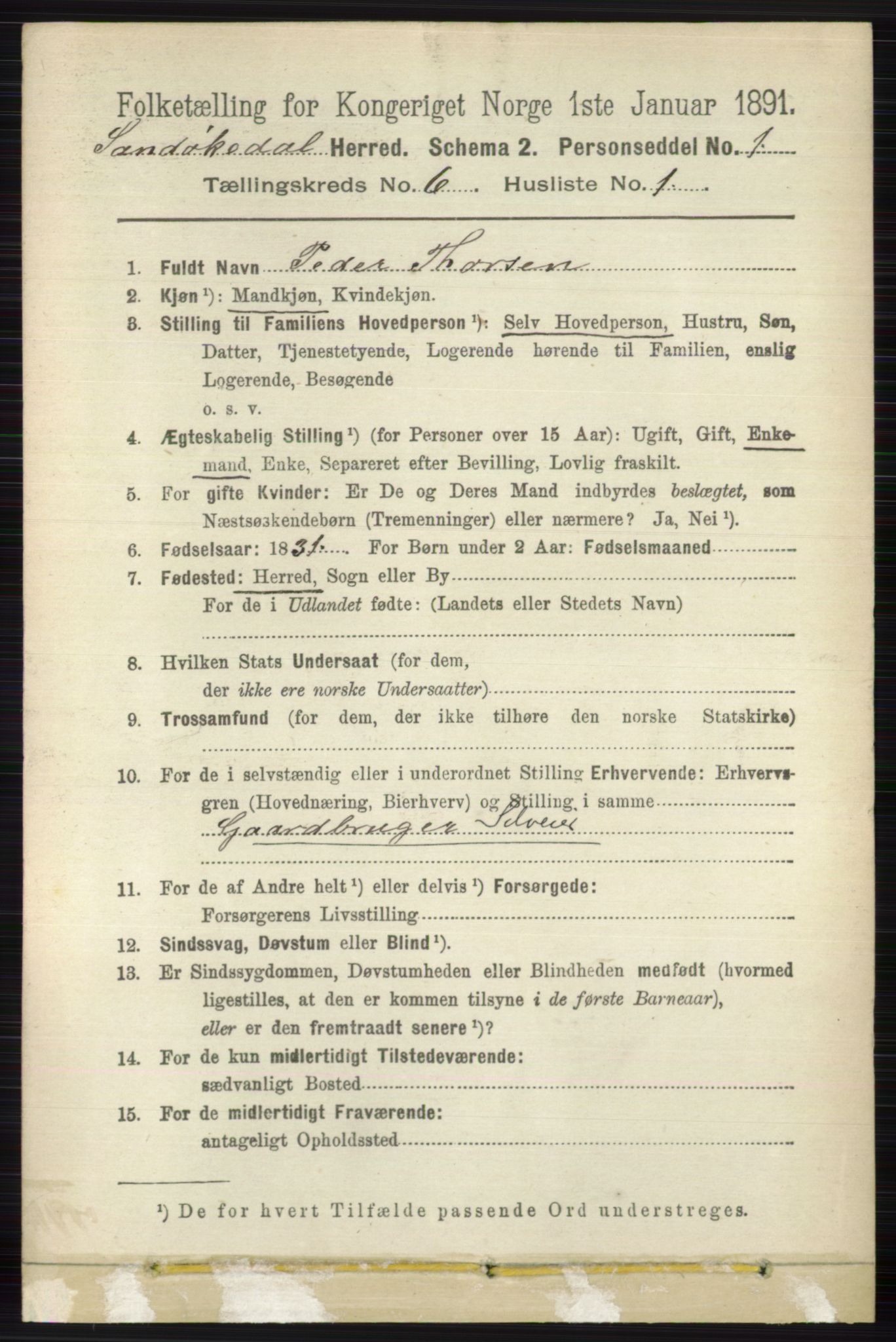 RA, 1891 census for 0816 Sannidal, 1891, p. 2552