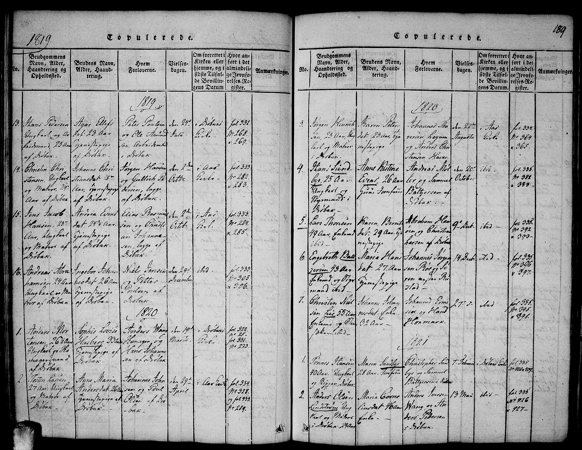 Drøbak prestekontor Kirkebøker, SAO/A-10142a/F/Fa/L0001: Parish register (official) no. I 1, 1816-1842, p. 189