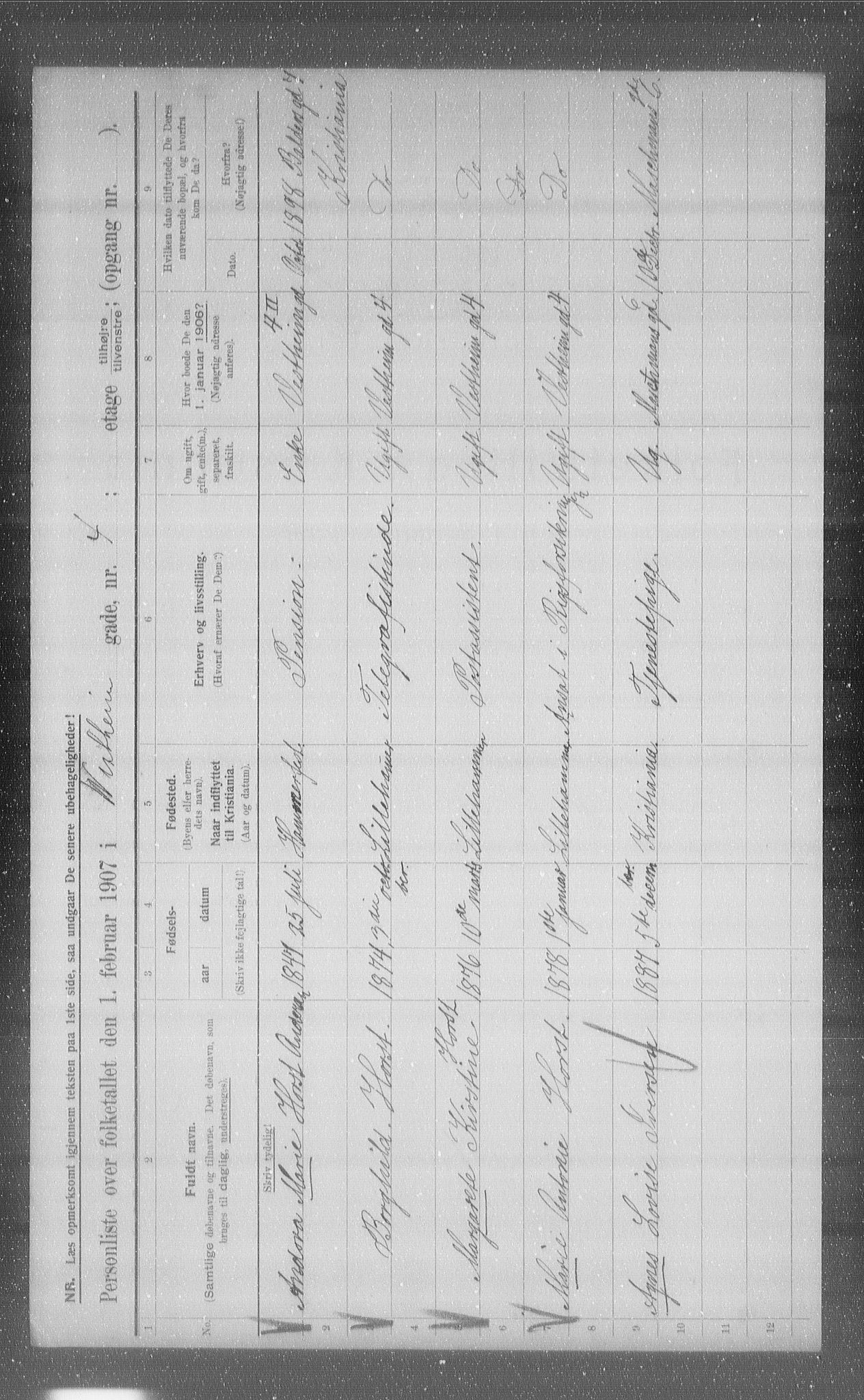 OBA, Municipal Census 1907 for Kristiania, 1907, p. 62285