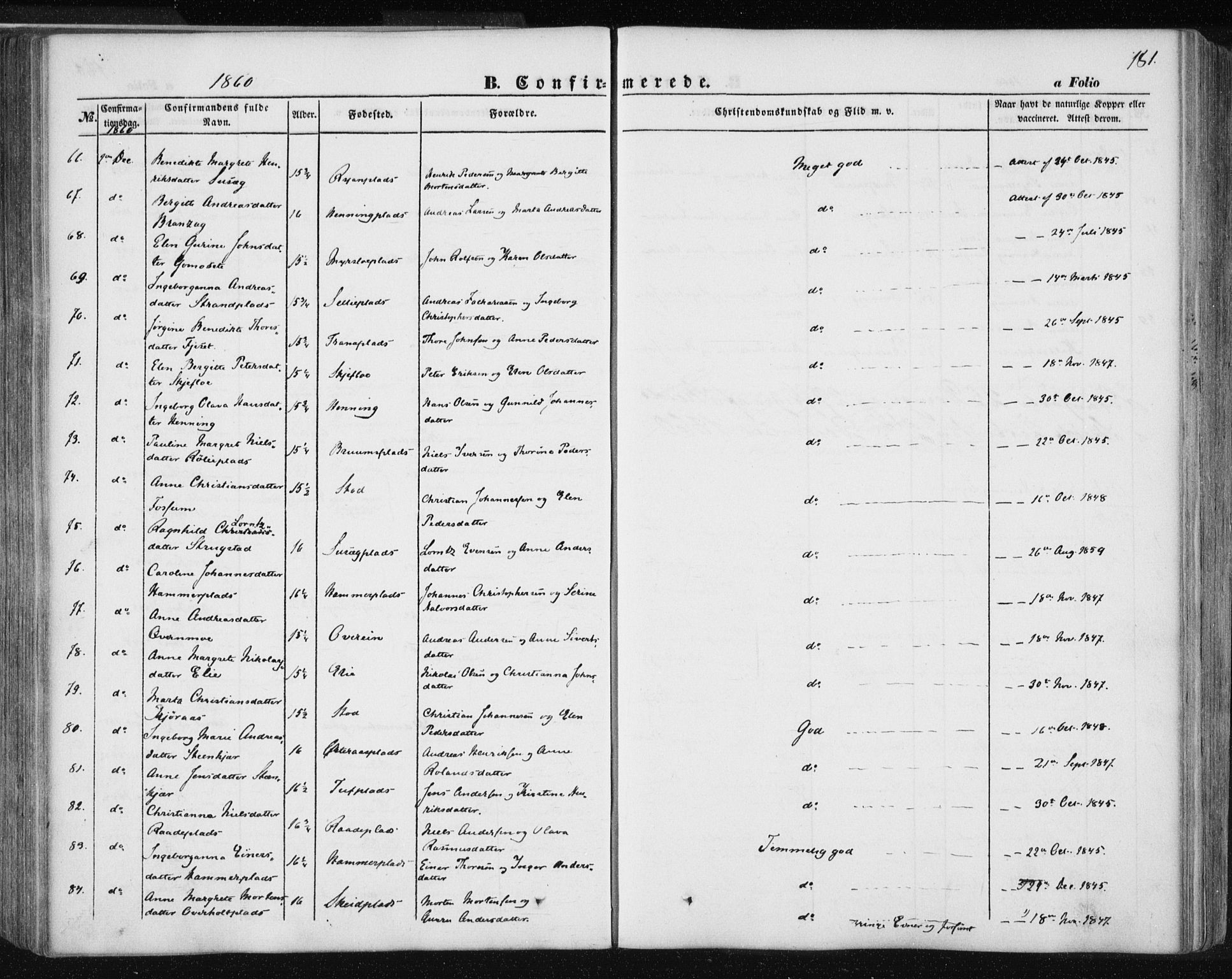 Ministerialprotokoller, klokkerbøker og fødselsregistre - Nord-Trøndelag, AV/SAT-A-1458/735/L0342: Parish register (official) no. 735A07 /1, 1849-1862, p. 181