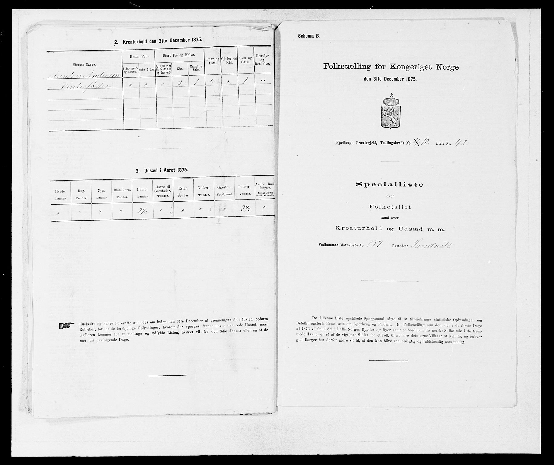 SAB, 1875 census for 1213P Fjelberg, 1875, p. 1018