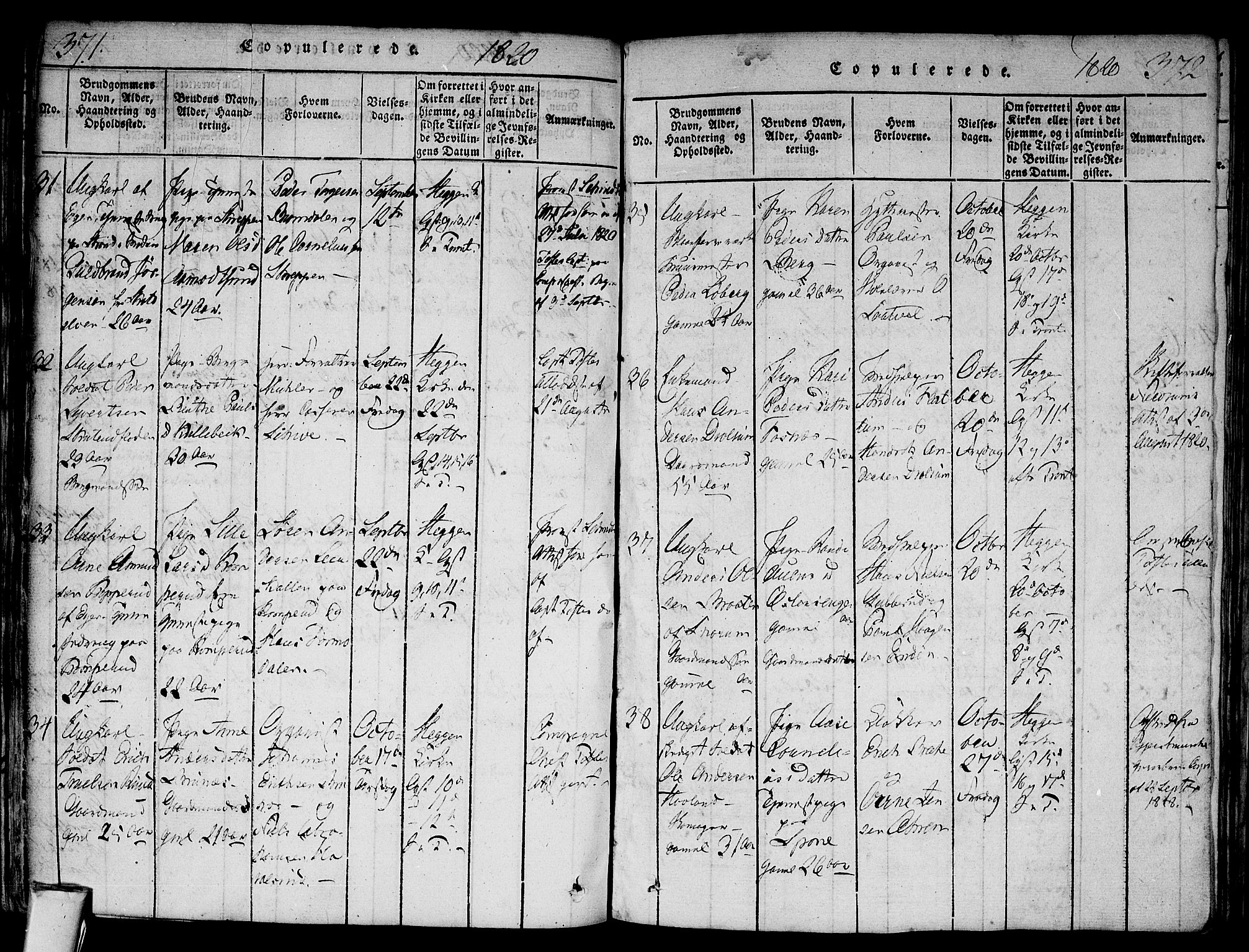 Modum kirkebøker, AV/SAKO-A-234/F/Fa/L0004: Parish register (official) no. 4, 1818-1824, p. 371-372