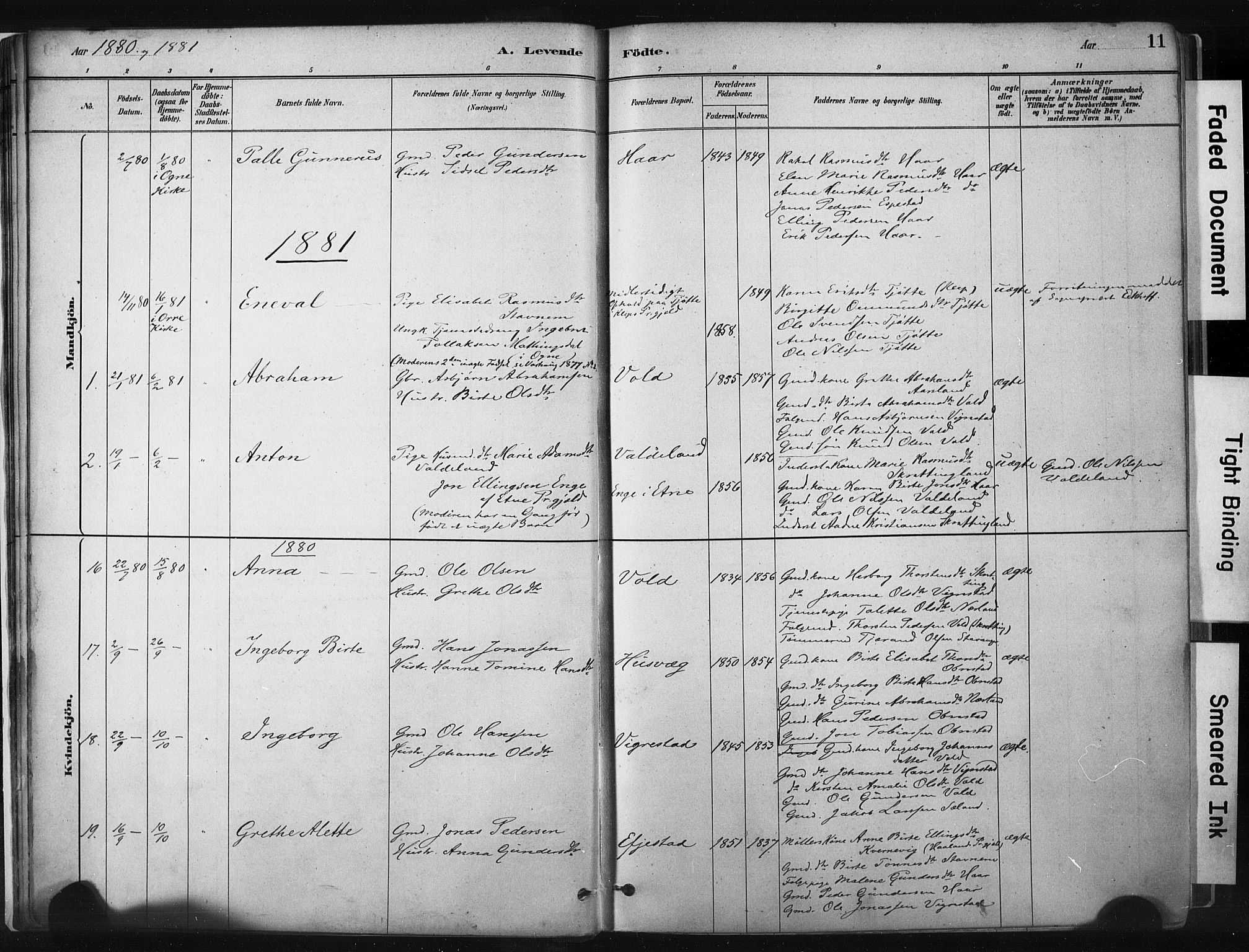 Hå sokneprestkontor, AV/SAST-A-101801/001/30BA/L0011: Parish register (official) no. A 10, 1879-1900, p. 11