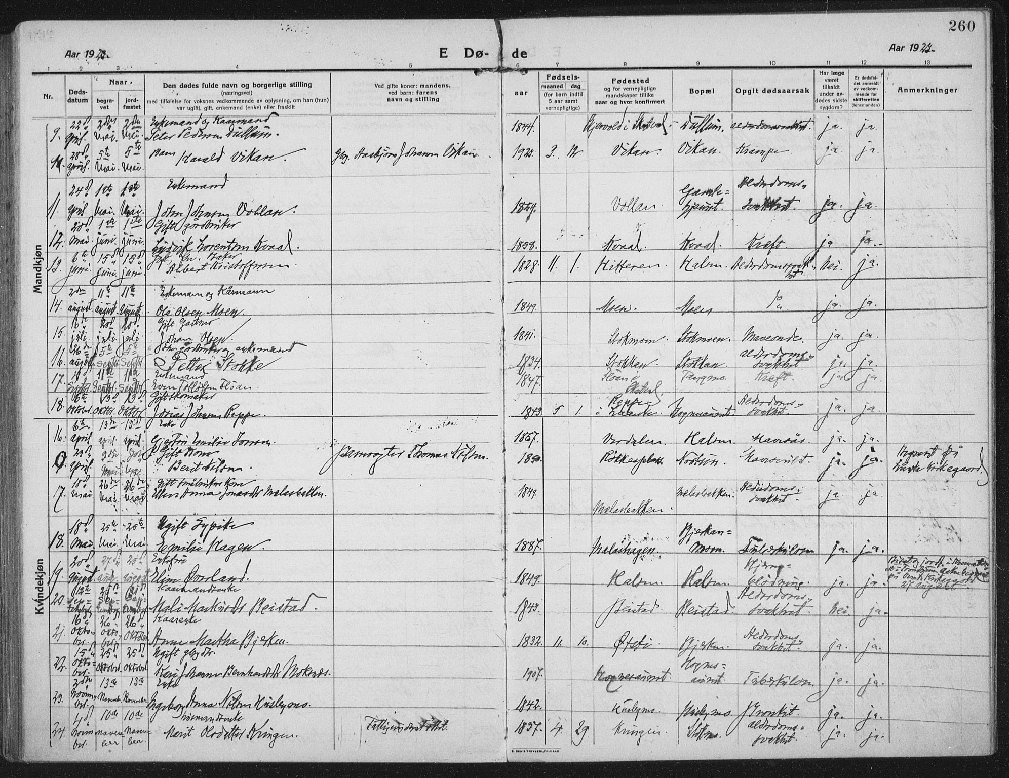 Ministerialprotokoller, klokkerbøker og fødselsregistre - Nord-Trøndelag, SAT/A-1458/709/L0083: Parish register (official) no. 709A23, 1916-1928, p. 260