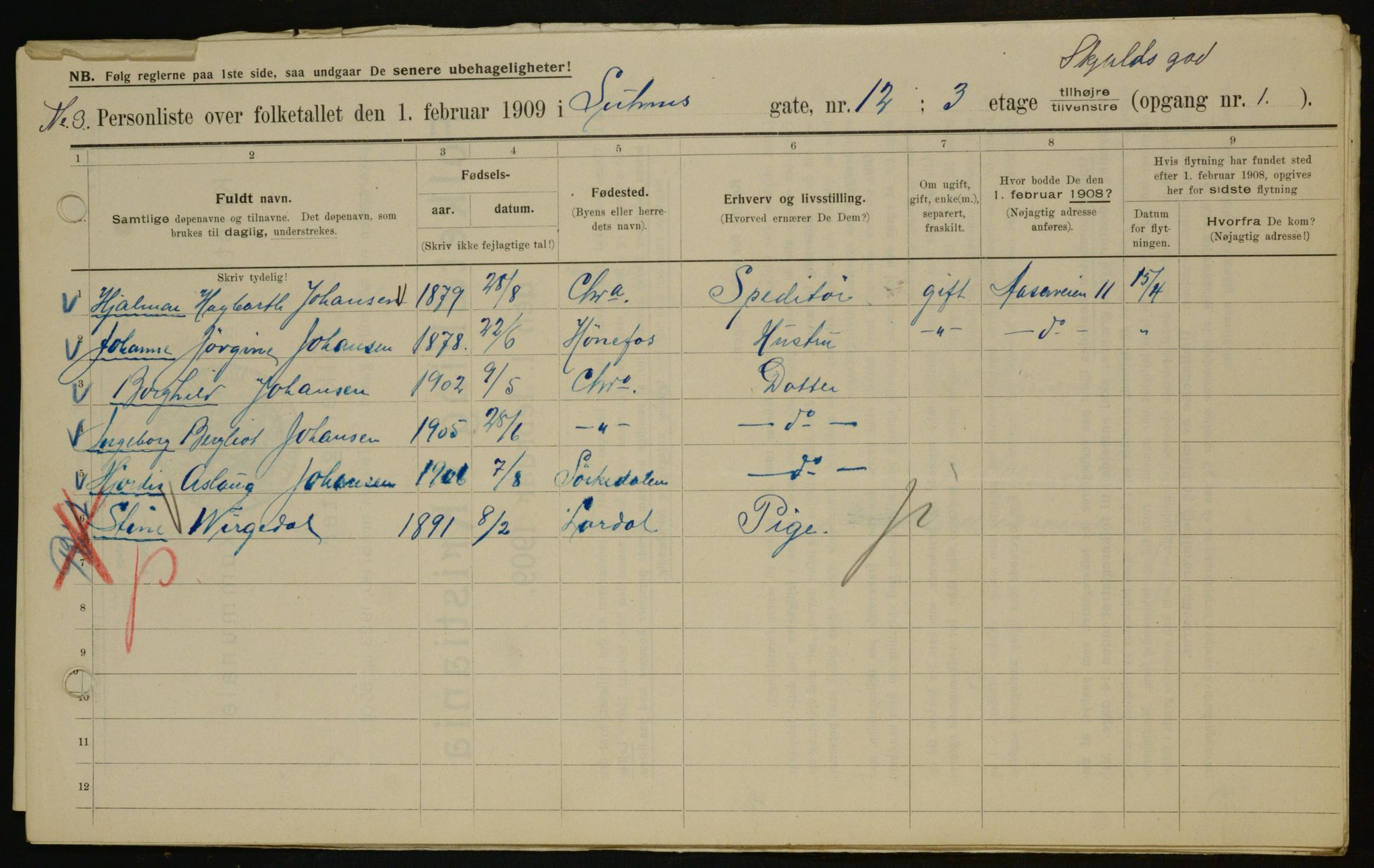 OBA, Municipal Census 1909 for Kristiania, 1909, p. 94643