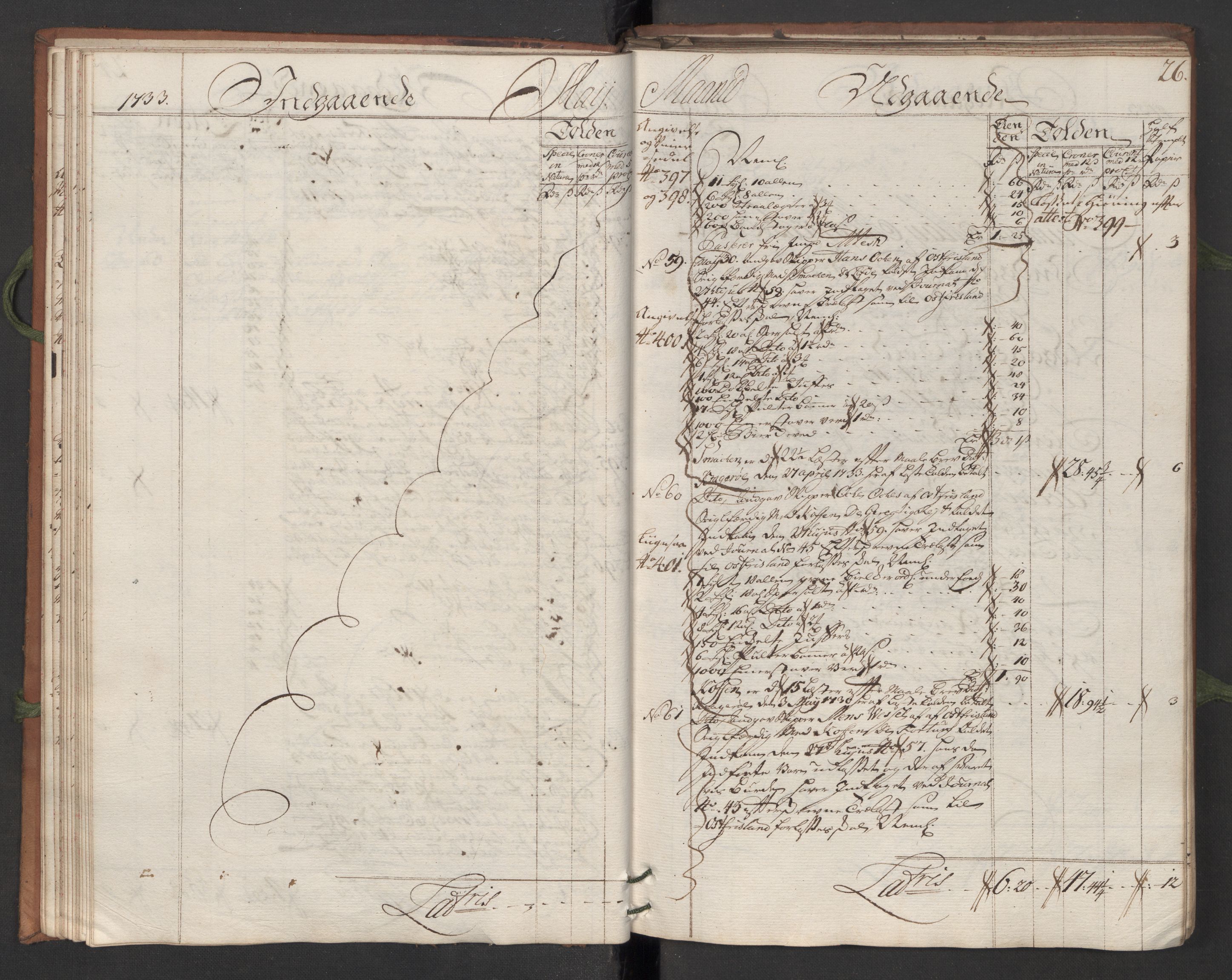 Generaltollkammeret, tollregnskaper, AV/RA-EA-5490/R13/L0007/0001: Tollregnskaper Kragerø / Hovedtollbok, 1733, p. 25b-26a