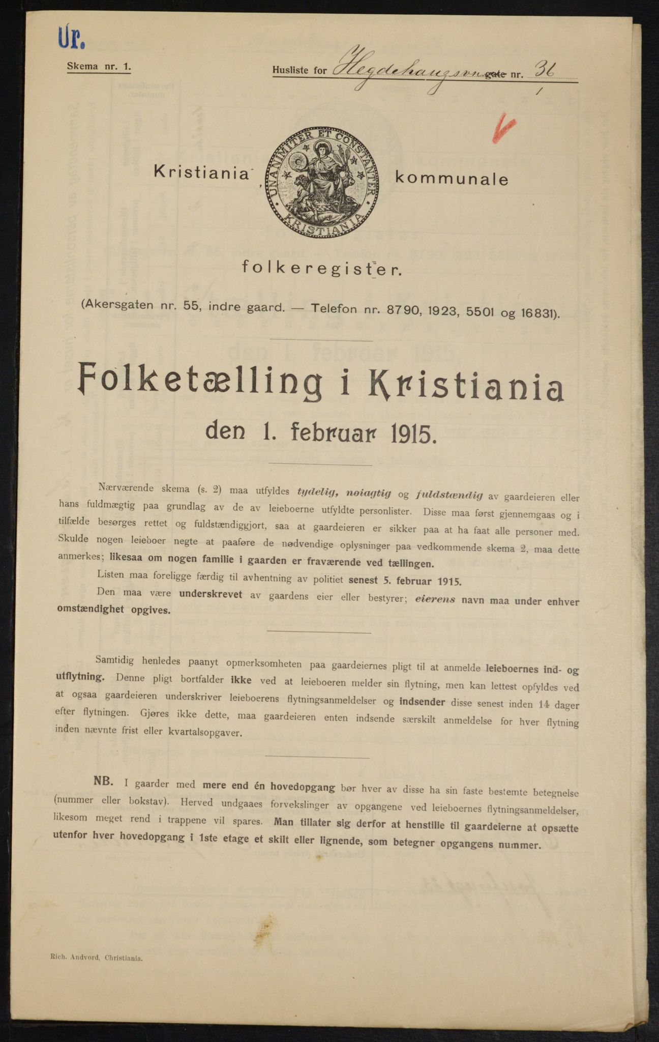 OBA, Municipal Census 1915 for Kristiania, 1915, p. 36184