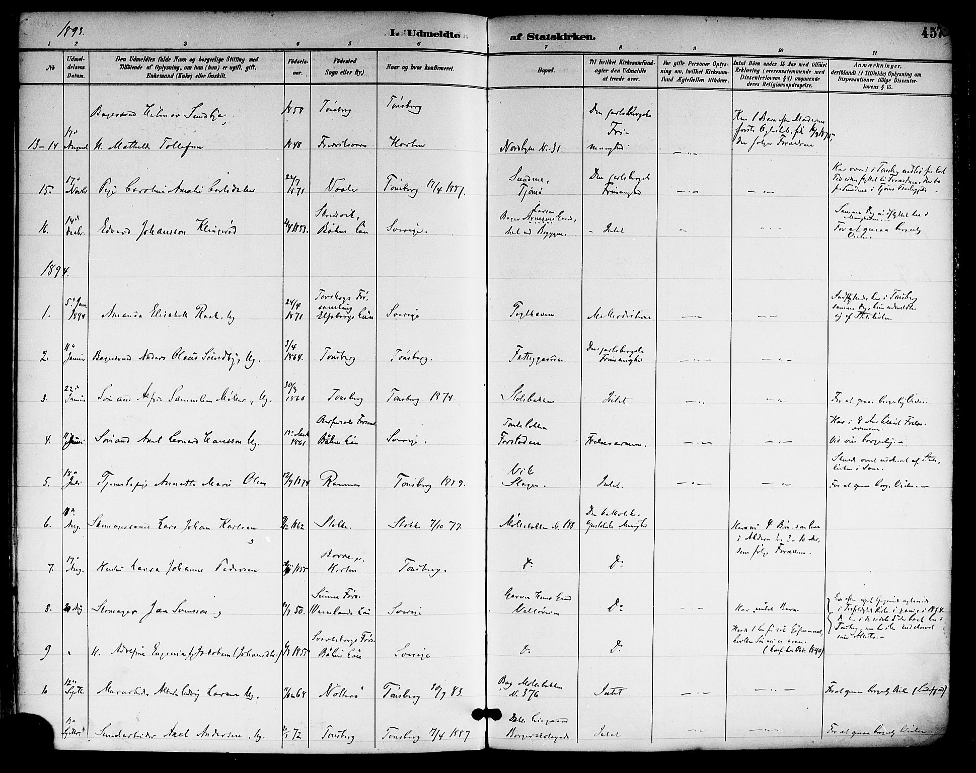 Tønsberg kirkebøker, SAKO/A-330/F/Fa/L0012: Parish register (official) no. I 12, 1891-1899, p. 457