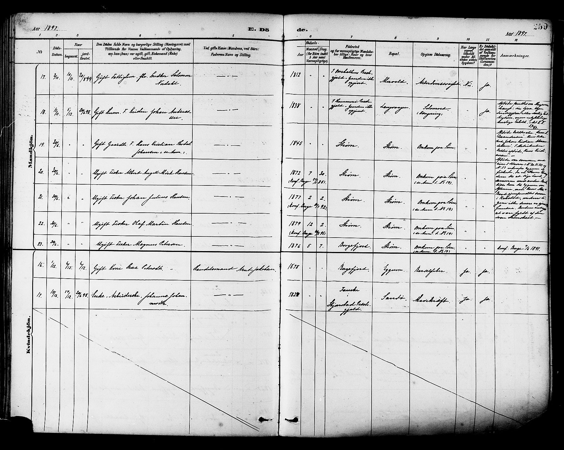 Ministerialprotokoller, klokkerbøker og fødselsregistre - Nordland, AV/SAT-A-1459/880/L1133: Parish register (official) no. 880A07, 1888-1898, p. 259