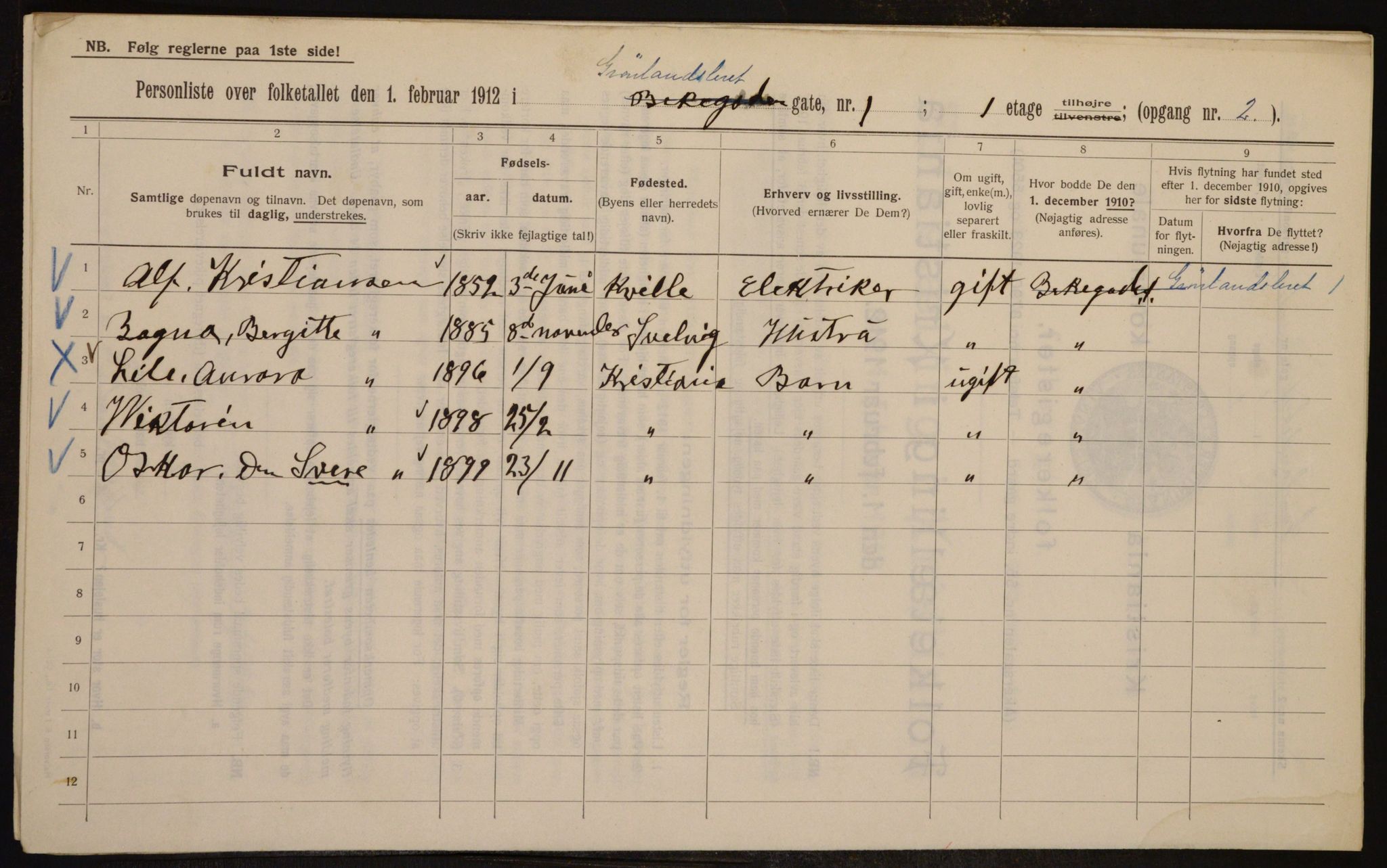 OBA, Municipal Census 1912 for Kristiania, 1912, p. 31397