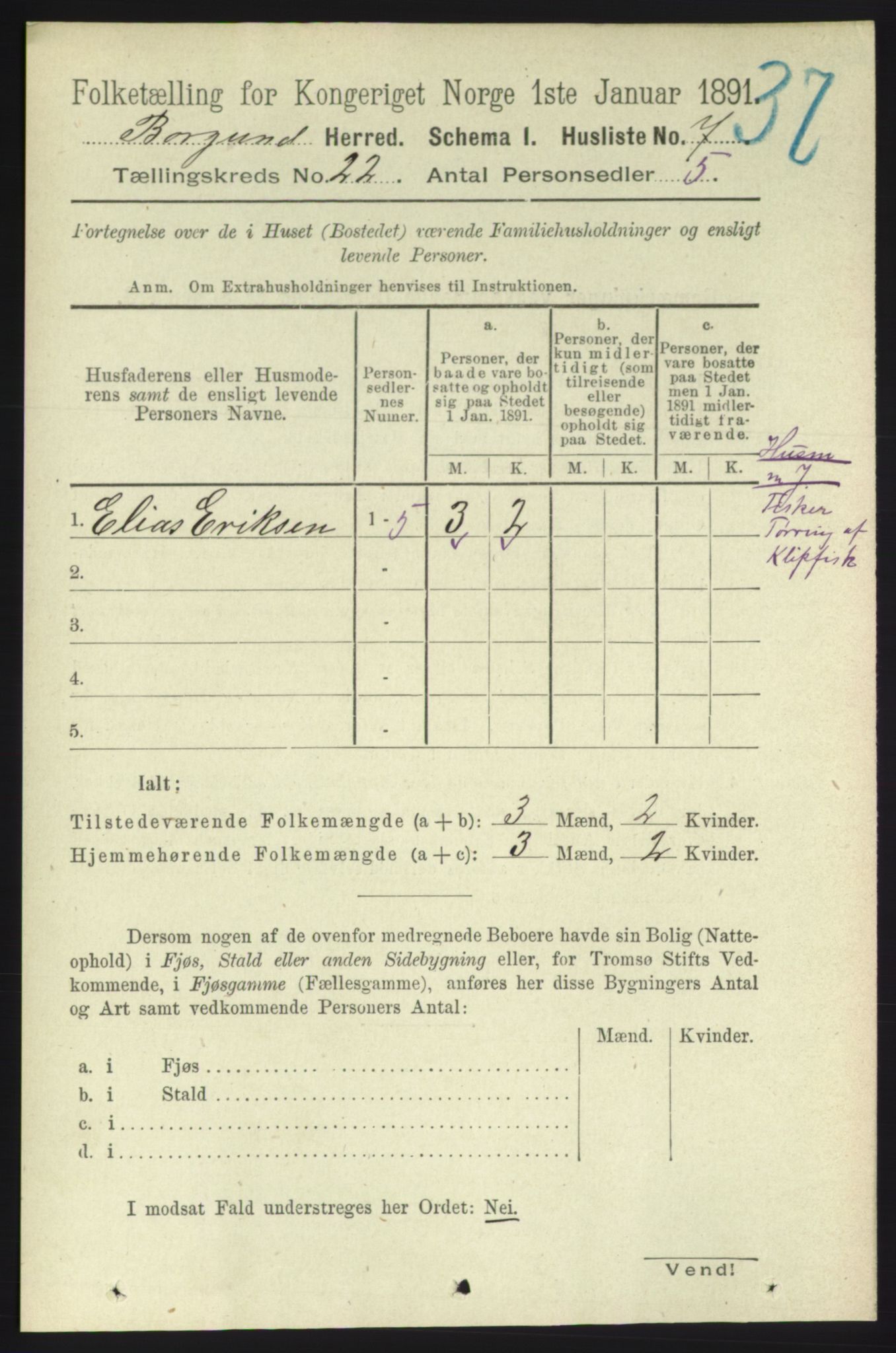 RA, 1891 census for 1531 Borgund, 1891, p. 6598