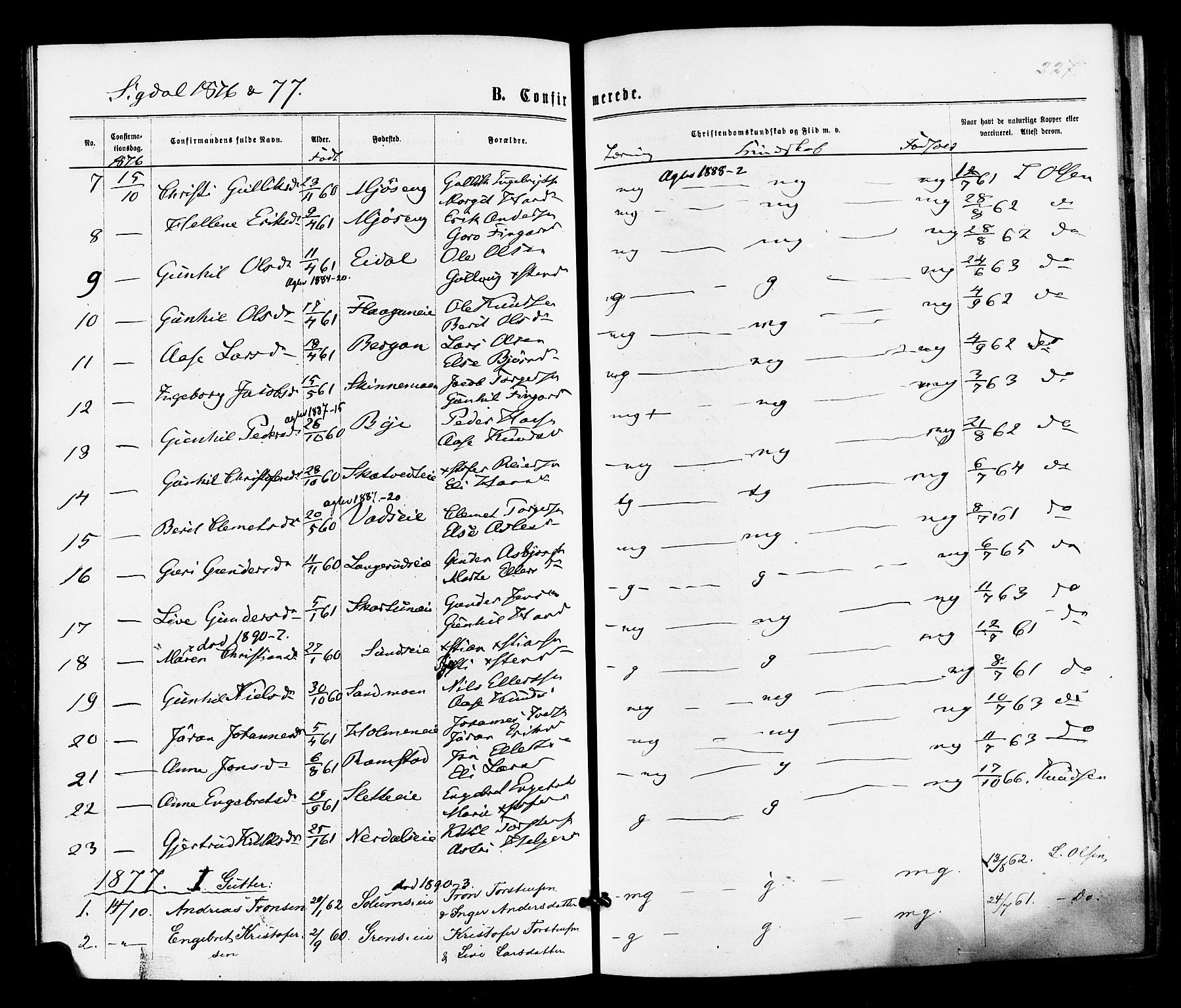 Sigdal kirkebøker, SAKO/A-245/F/Fa/L0010: Parish register (official) no. I 10 /1, 1872-1878, p. 227