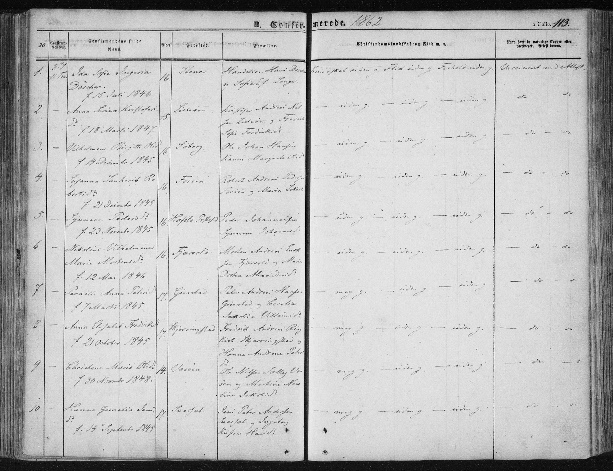 Ministerialprotokoller, klokkerbøker og fødselsregistre - Nordland, AV/SAT-A-1459/891/L1300: Parish register (official) no. 891A05, 1856-1870, p. 113