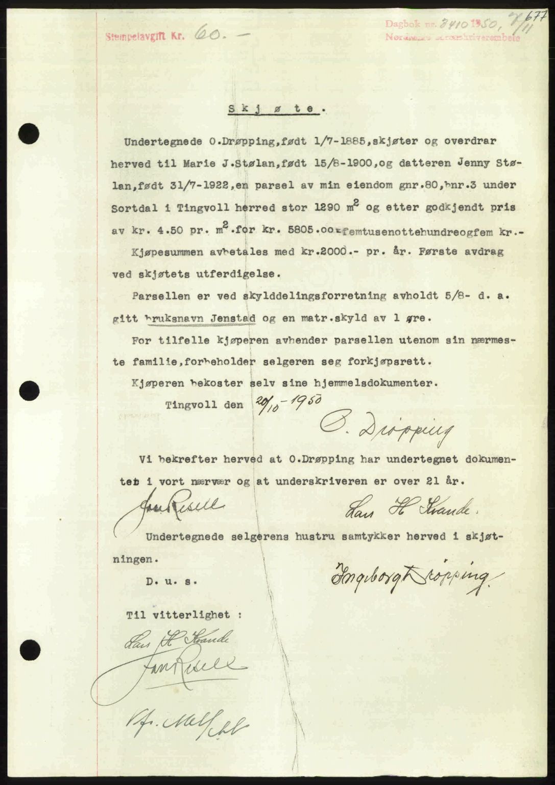 Nordmøre sorenskriveri, AV/SAT-A-4132/1/2/2Ca: Mortgage book no. A116, 1950-1950, Diary no: : 3410/1950