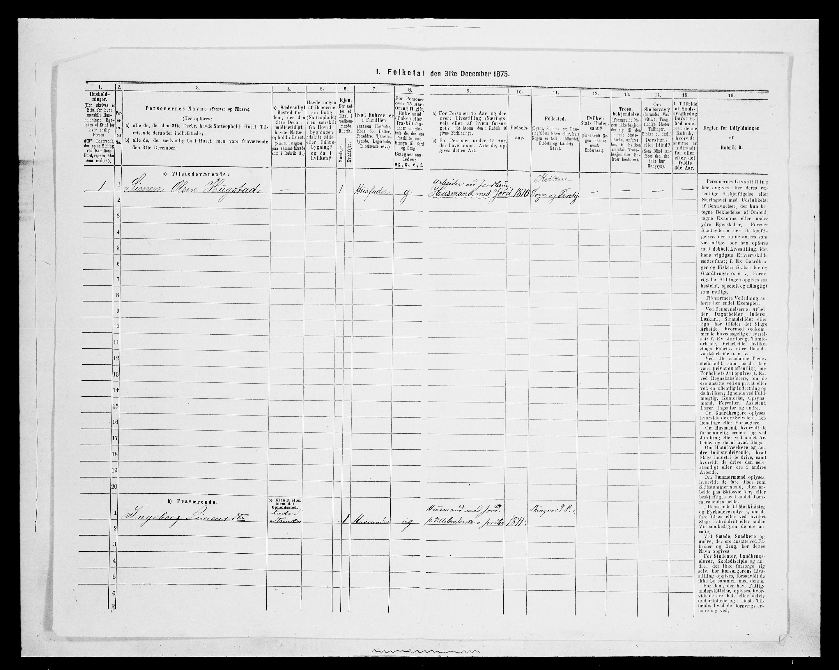 SAH, 1875 census for 0440P Kvikne, 1875, p. 267