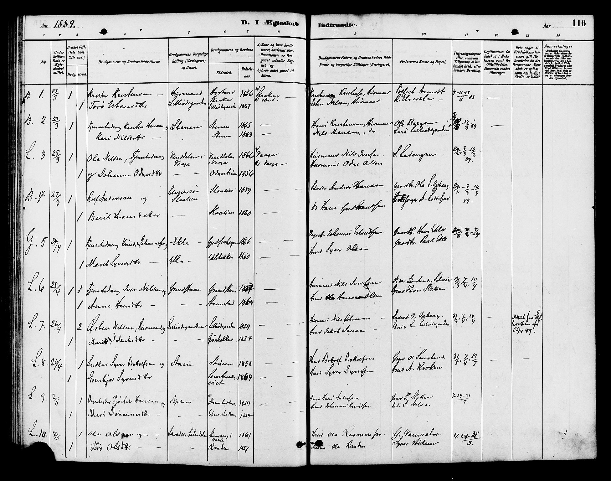 Lom prestekontor, SAH/PREST-070/K/L0008: Parish register (official) no. 8, 1885-1898, p. 116