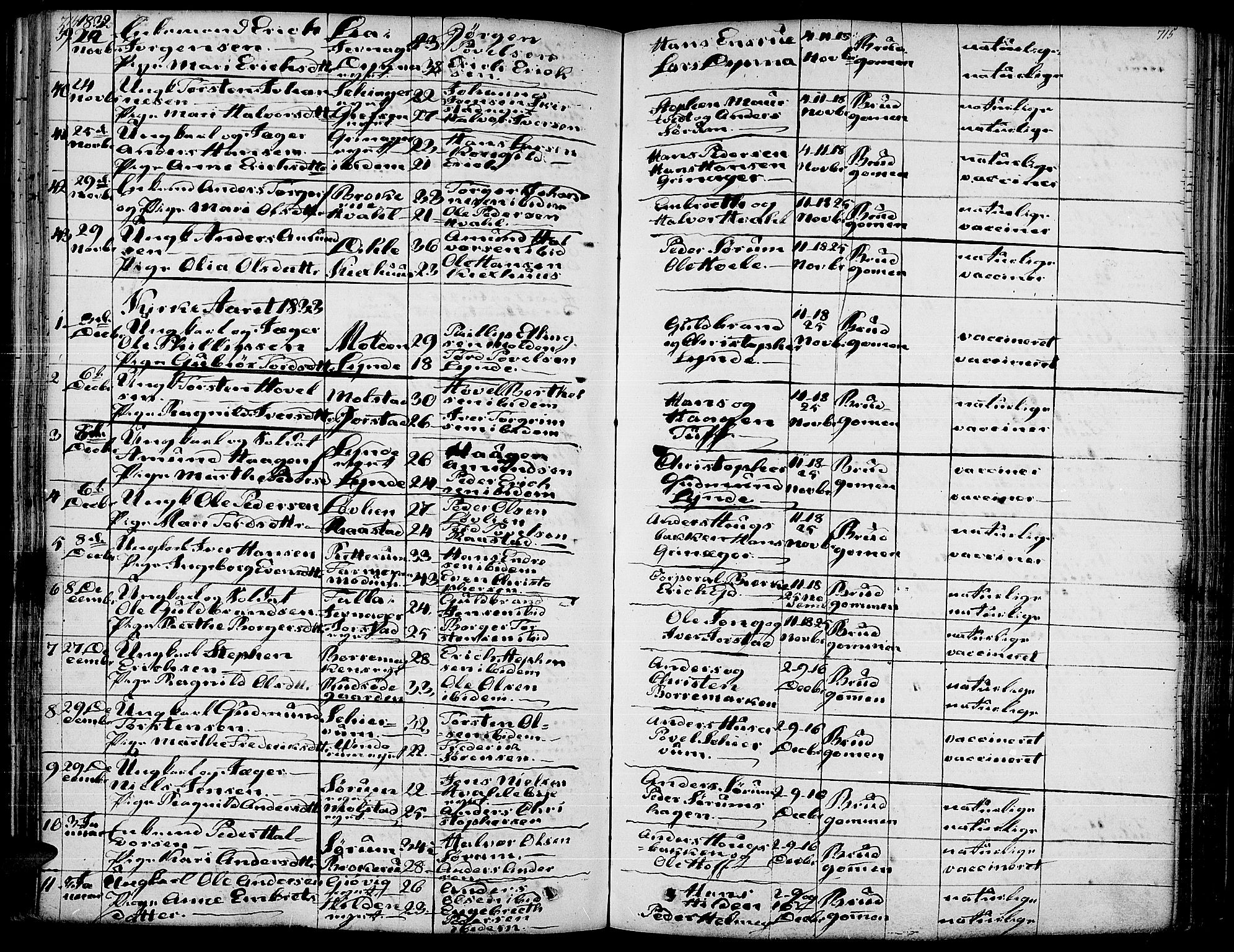 Gran prestekontor, SAH/PREST-112/H/Ha/Haa/L0010: Parish register (official) no. 10, 1824-1842, p. 714-715