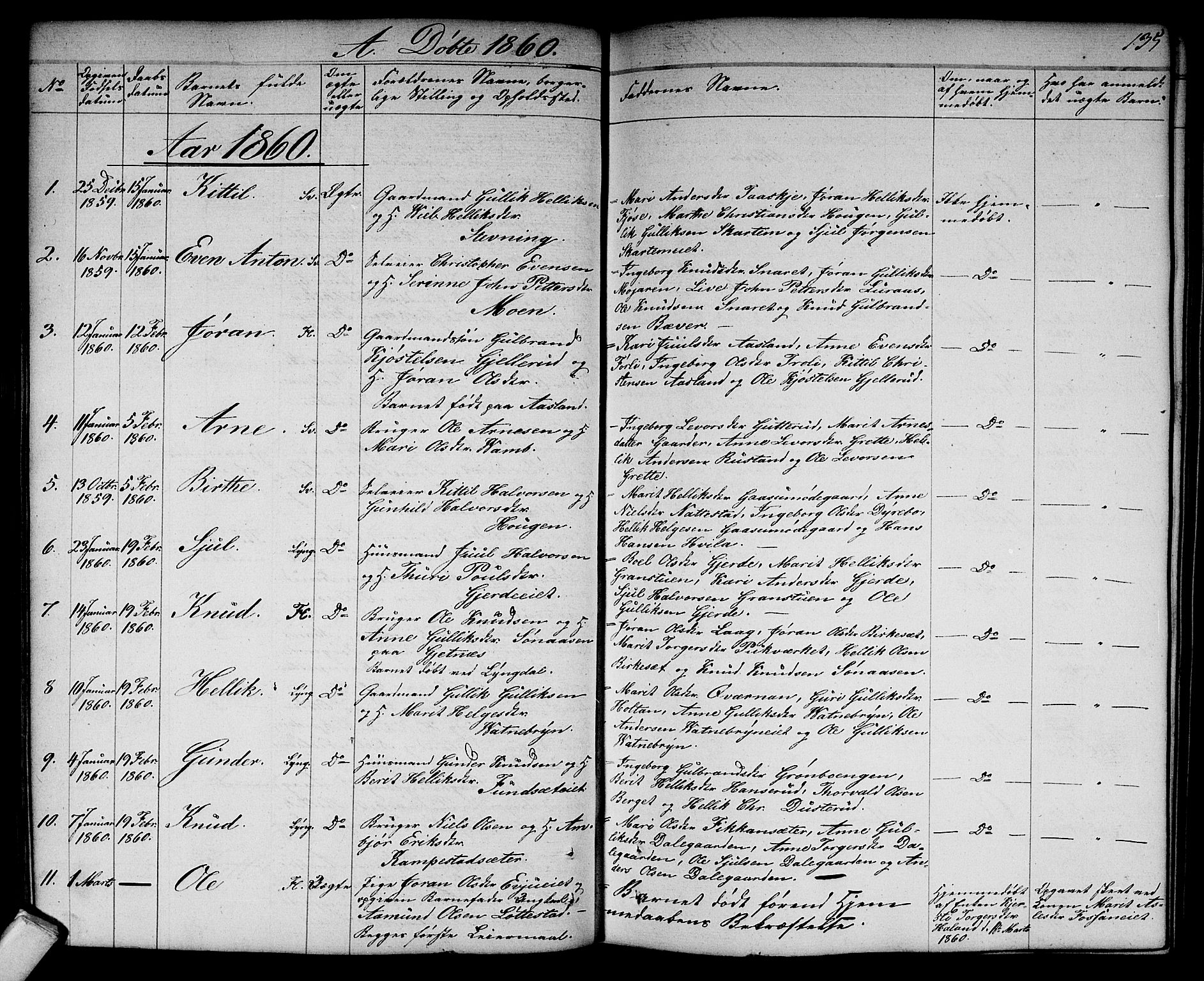 Flesberg kirkebøker, SAKO/A-18/G/Ga/L0002: Parish register (copy) no. I 2, 1834-1860, p. 135