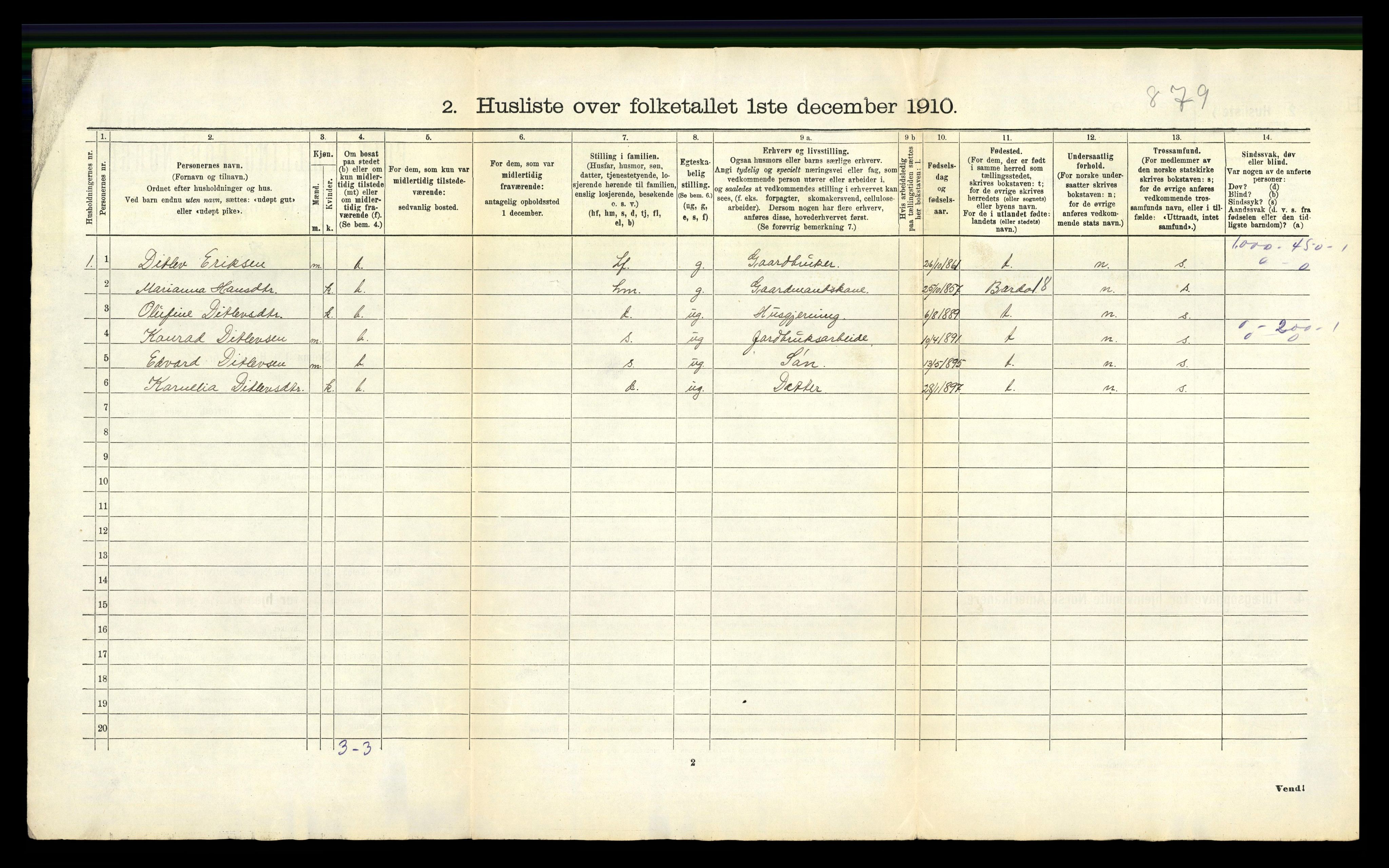 RA, 1910 census for Ankenes, 1910, p. 60