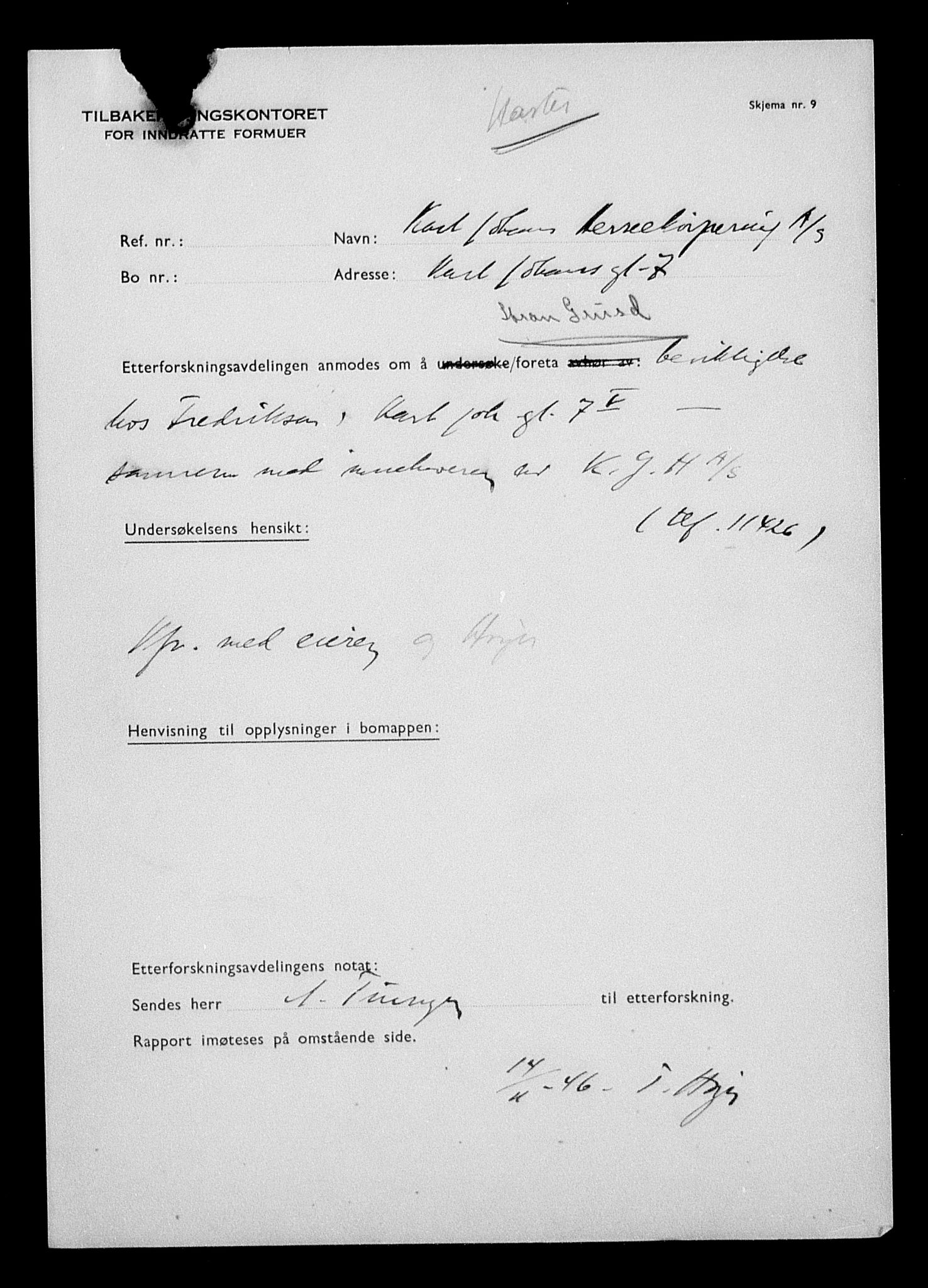 Justisdepartementet, Tilbakeføringskontoret for inndratte formuer, AV/RA-S-1564/H/Hc/Hcc/L0949: --, 1945-1947, p. 45