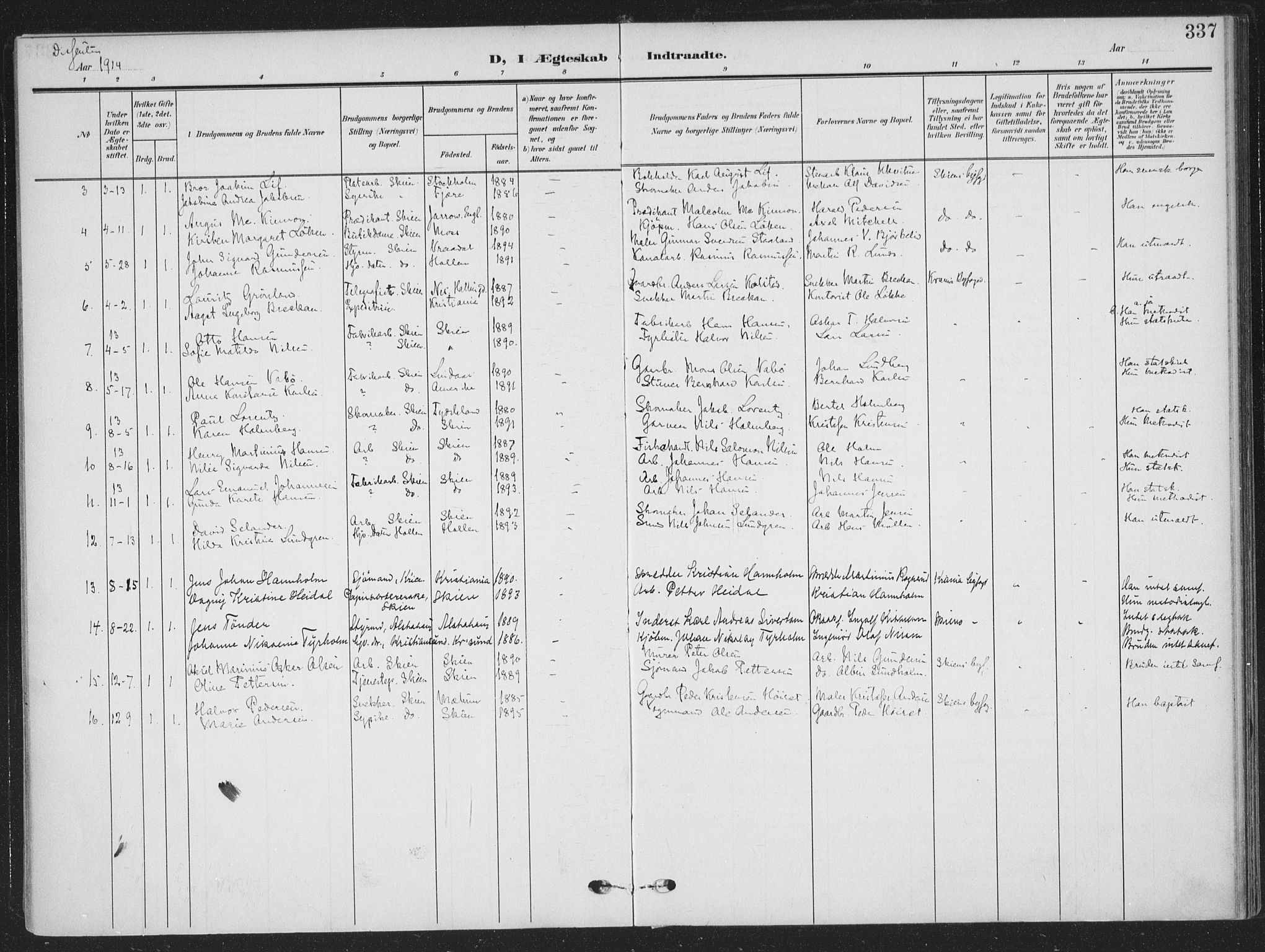 Skien kirkebøker, SAKO/A-302/F/Fa/L0012: Parish register (official) no. 12, 1908-1914, p. 337