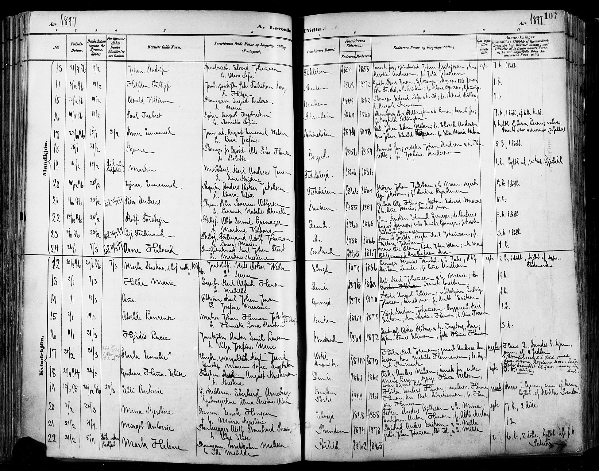Halden prestekontor Kirkebøker, SAO/A-10909/F/Fa/L0013: Parish register (official) no. I 13, 1890-1906, p. 107