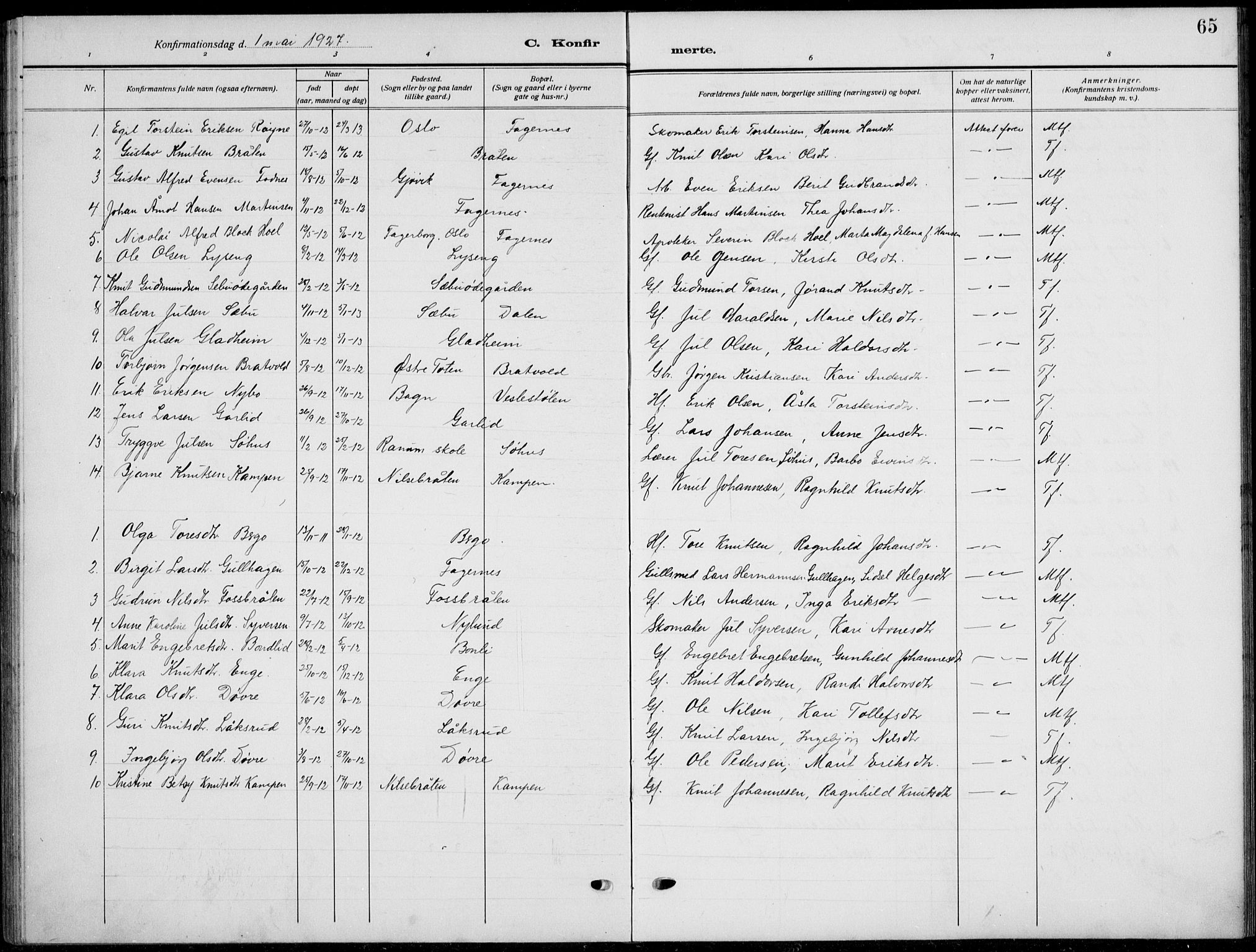 Nord-Aurdal prestekontor, AV/SAH-PREST-132/H/Ha/Hab/L0015: Parish register (copy) no. 15, 1918-1935, p. 65