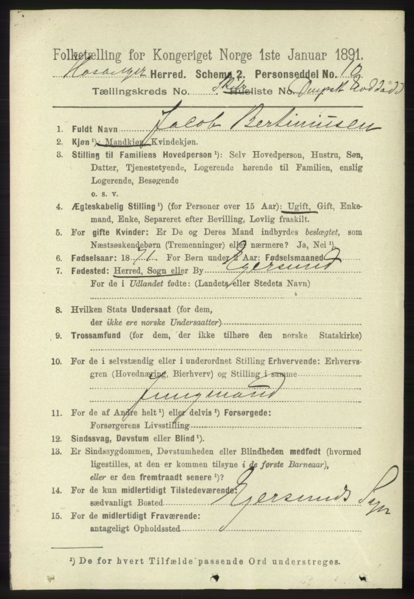 RA, 1891 census for 1253 Hosanger, 1891, p. 4284