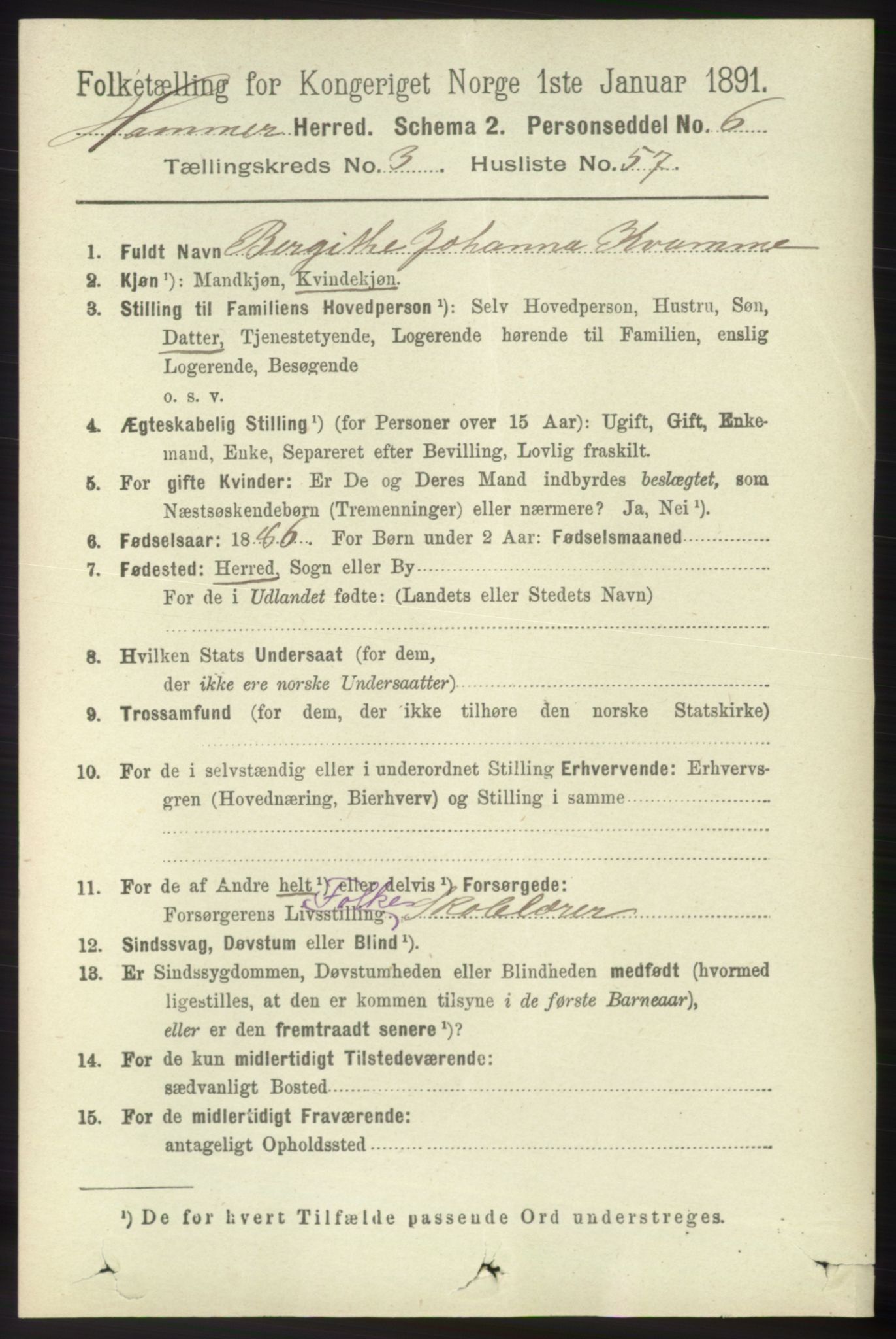 RA, 1891 census for 1254 Hamre, 1891, p. 889