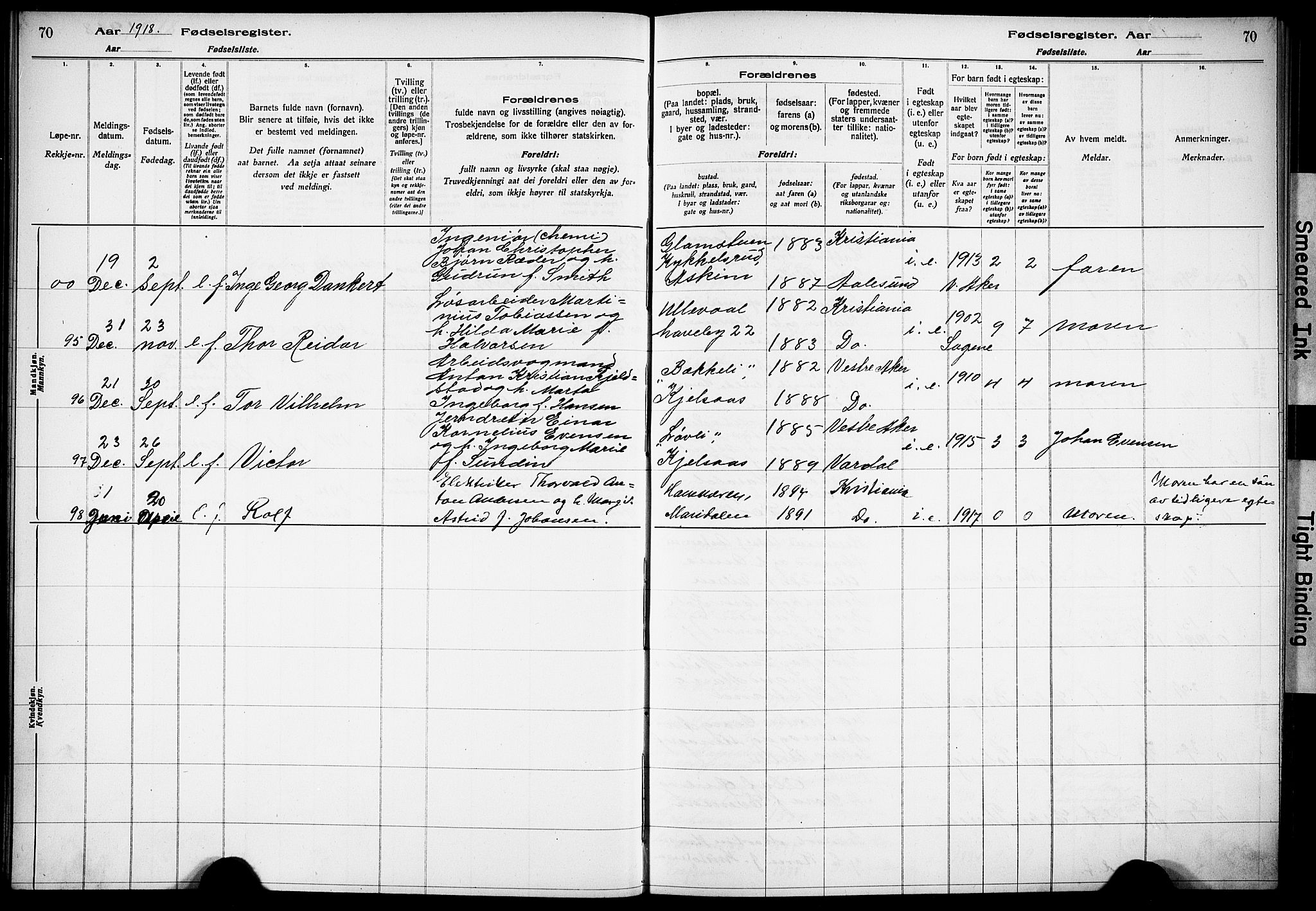 Vestre Aker prestekontor Kirkebøker, SAO/A-10025/J/Ja/L0001: Birth register no. 1, 1916-1922, p. 70