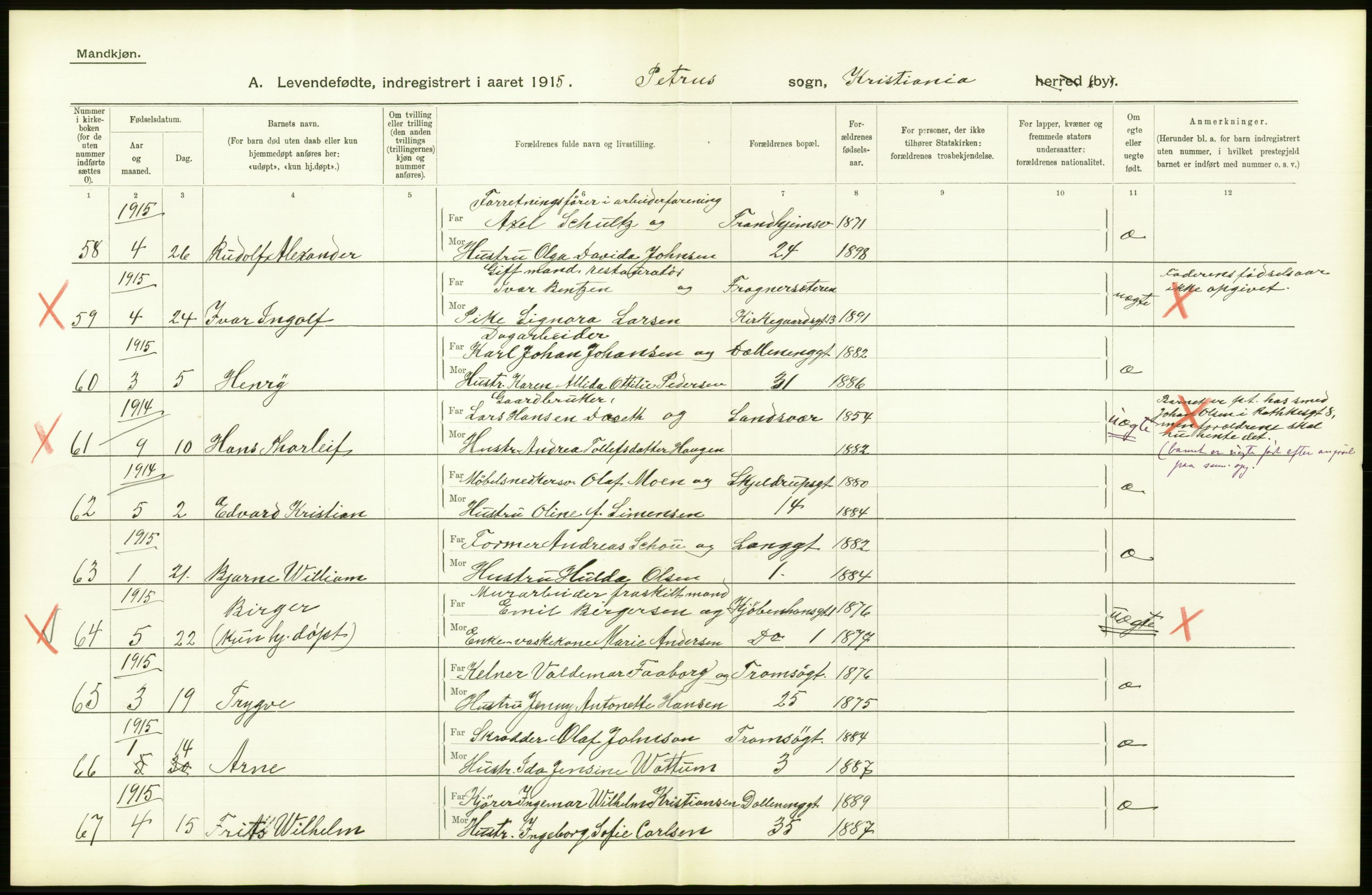 Statistisk sentralbyrå, Sosiodemografiske emner, Befolkning, AV/RA-S-2228/D/Df/Dfb/Dfbe/L0006: Kristiania: Levendefødte menn og kvinner., 1915, p. 38