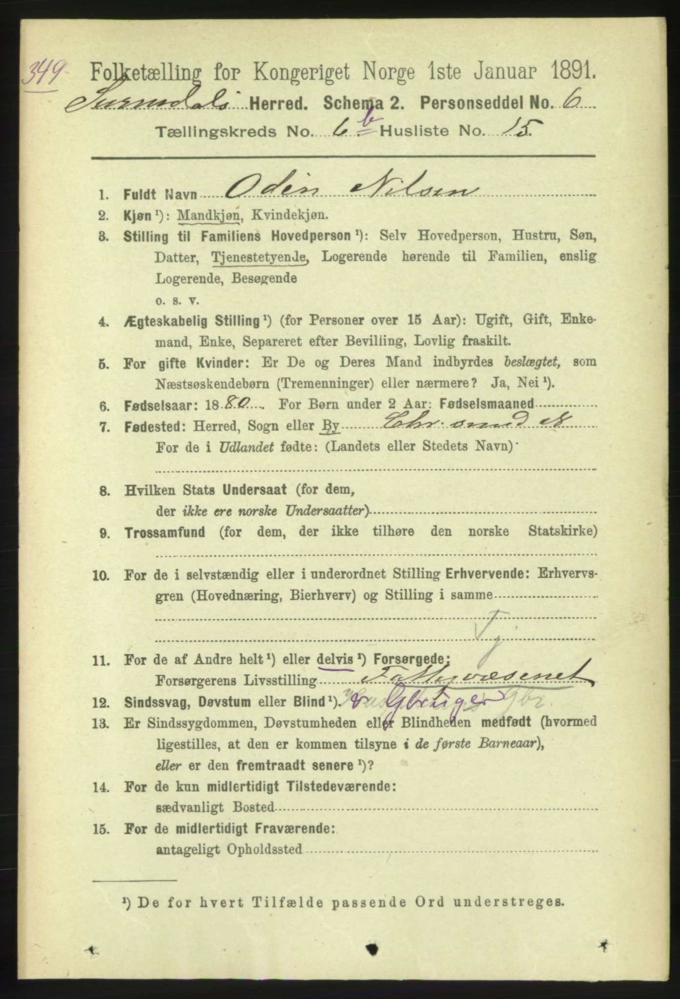 RA, 1891 census for 1566 Surnadal, 1891, p. 1766