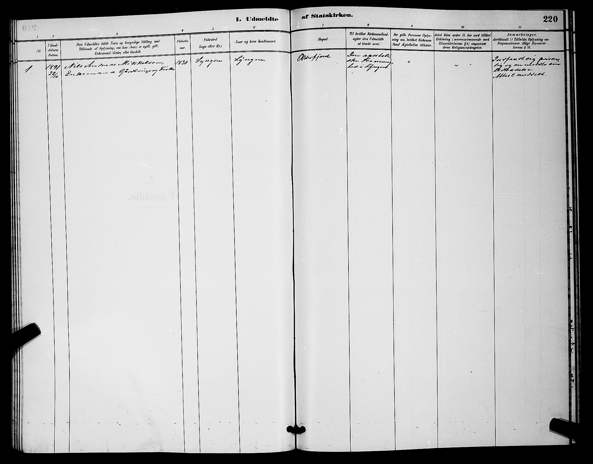 Kistrand/Porsanger sokneprestembete, SATØ/S-1351/H/Hb/L0004.klokk: Parish register (copy) no. 4, 1885-1894, p. 220