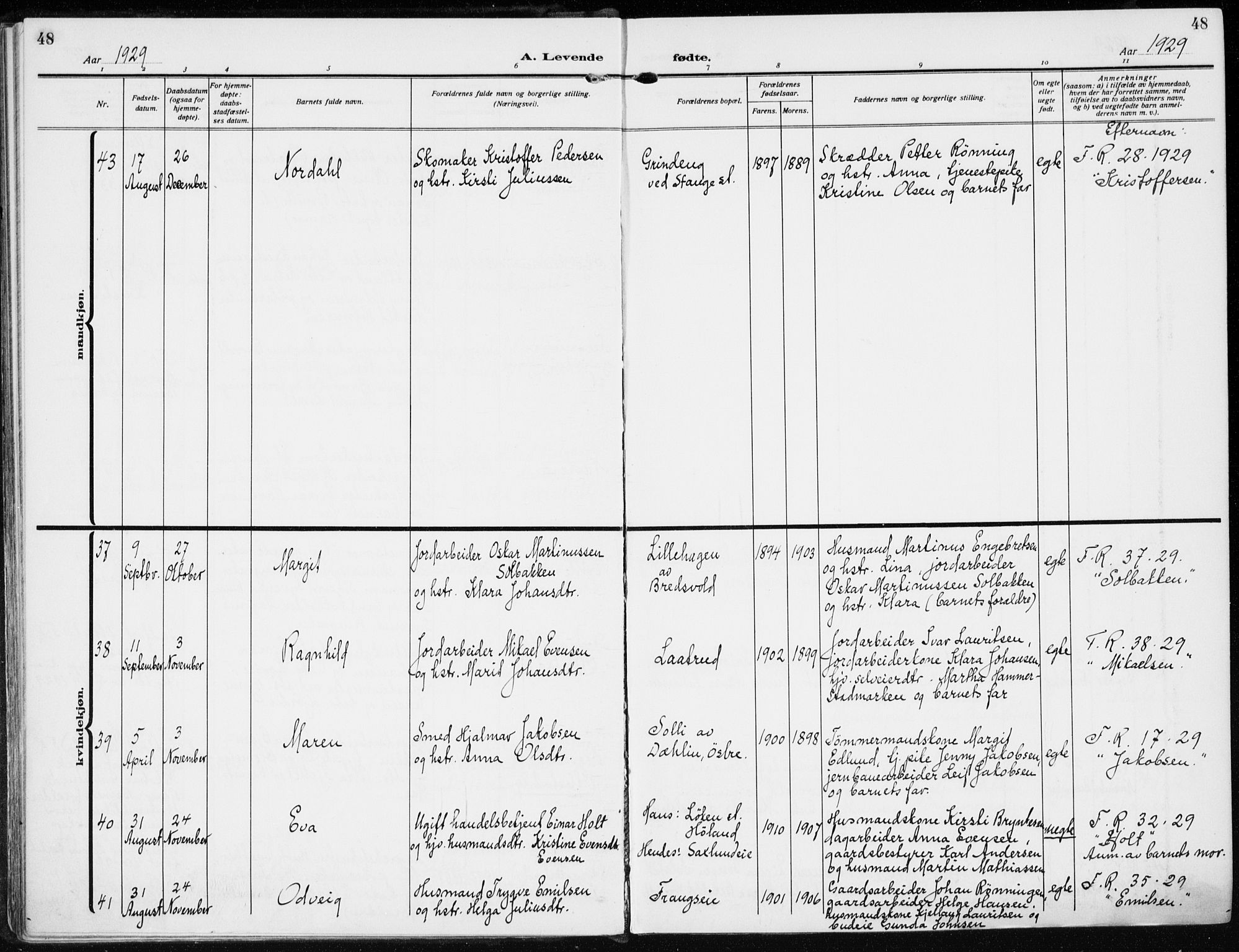 Stange prestekontor, AV/SAH-PREST-002/K/L0026: Parish register (official) no. 26, 1923-1937, p. 48