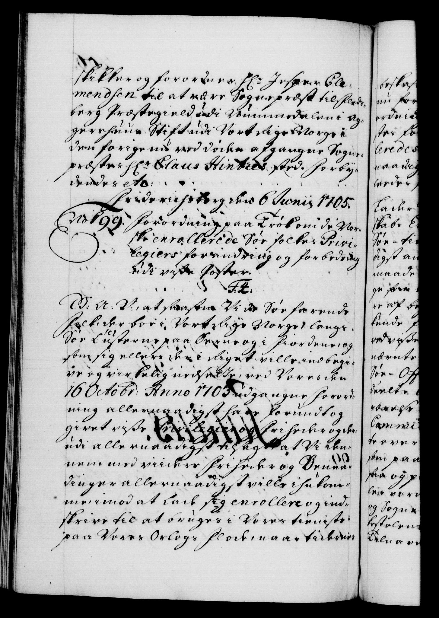 Danske Kanselli 1572-1799, AV/RA-EA-3023/F/Fc/Fca/Fcaa/L0019: Norske registre, 1704-1707, p. 206b