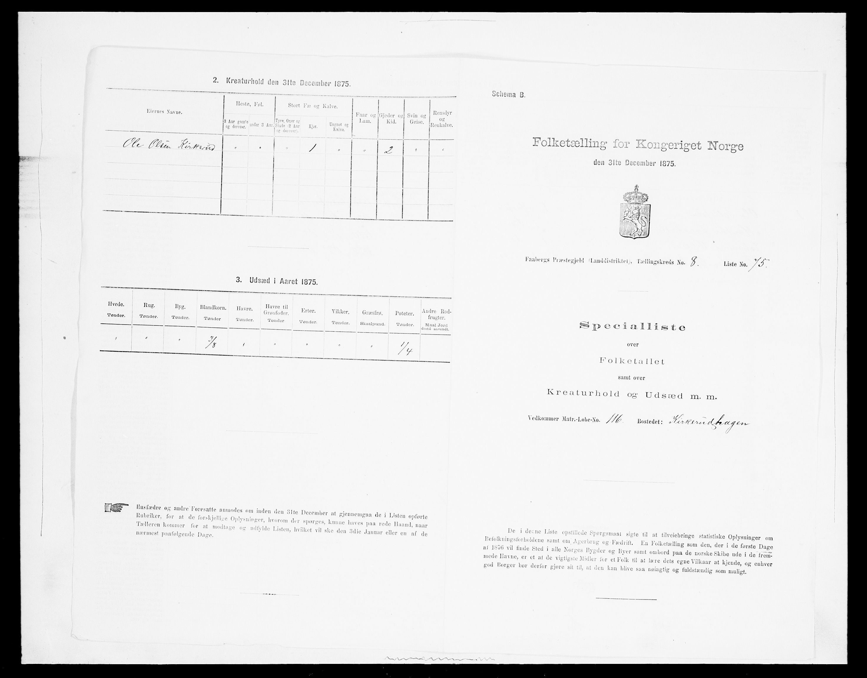 SAH, 1875 census for 0524L Fåberg/Fåberg og Lillehammer, 1875, p. 1099