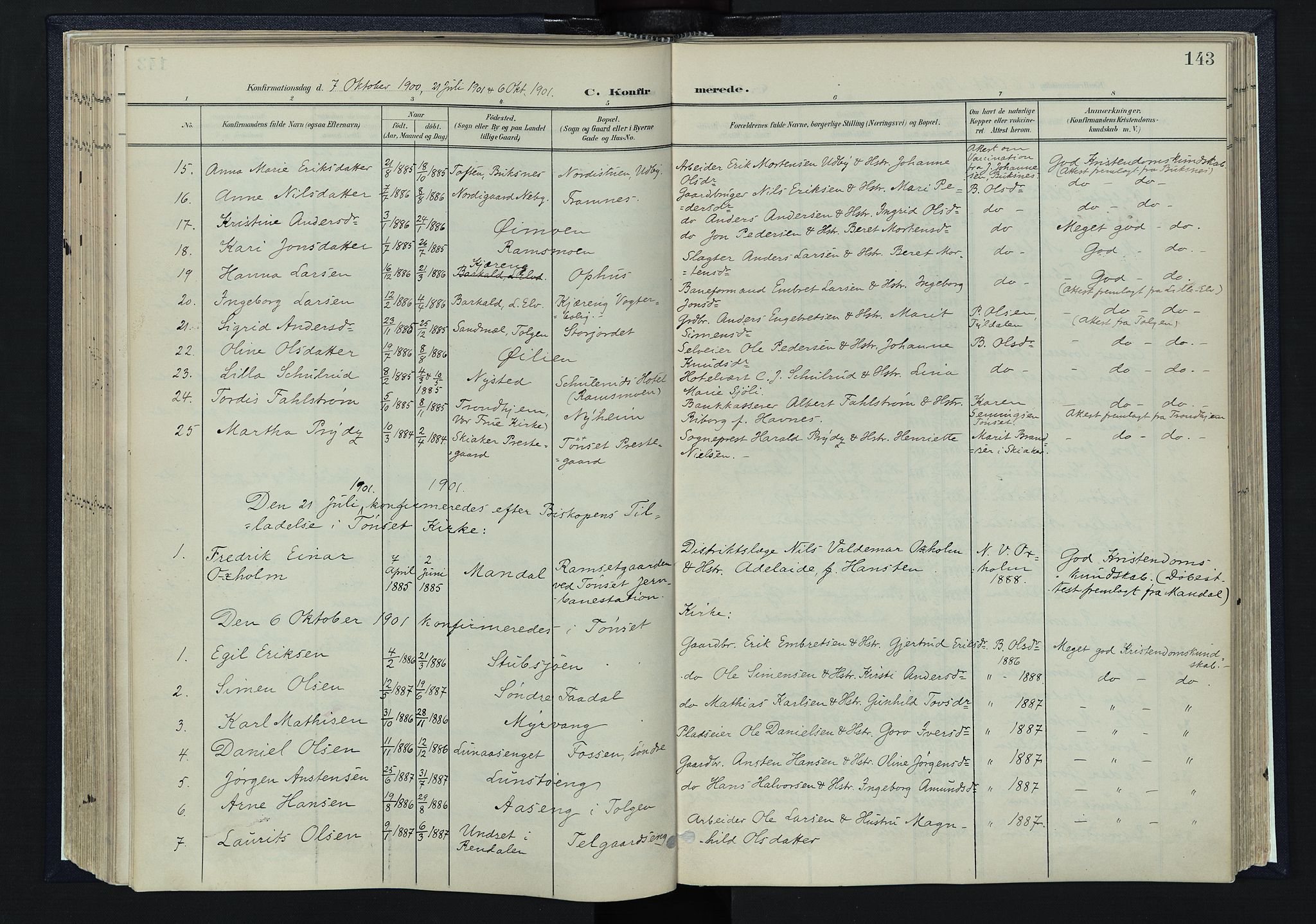 Tynset prestekontor, SAH/PREST-058/H/Ha/Haa/L0025: Parish register (official) no. 25, 1900-1914, p. 143