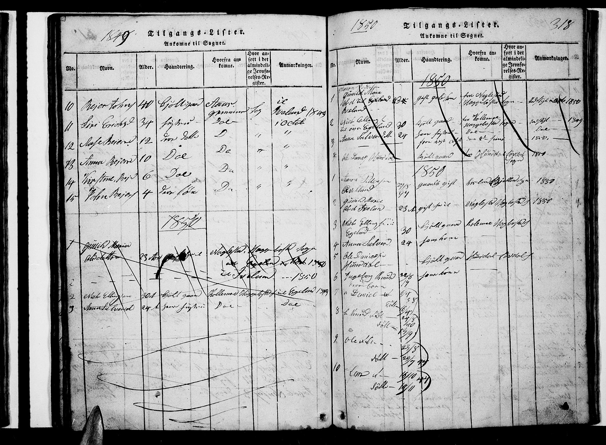 Nord-Audnedal sokneprestkontor, AV/SAK-1111-0032/F/Fb/Fba/L0001: Parish register (copy) no. B 1, 1815-1856, p. 318