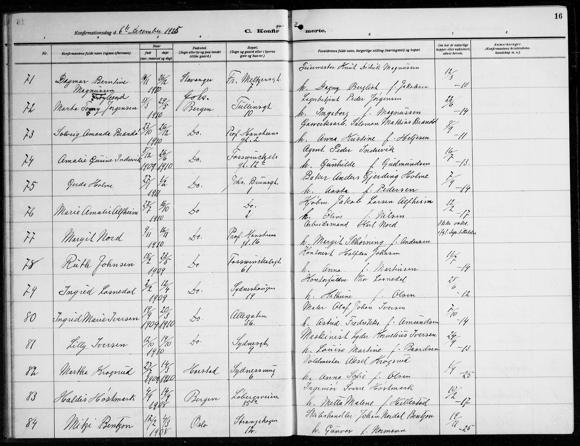 Johanneskirken sokneprestembete, AV/SAB-A-76001/H/Haa/L0010: Parish register (official) no. C 3, 1925-1935, p. 16