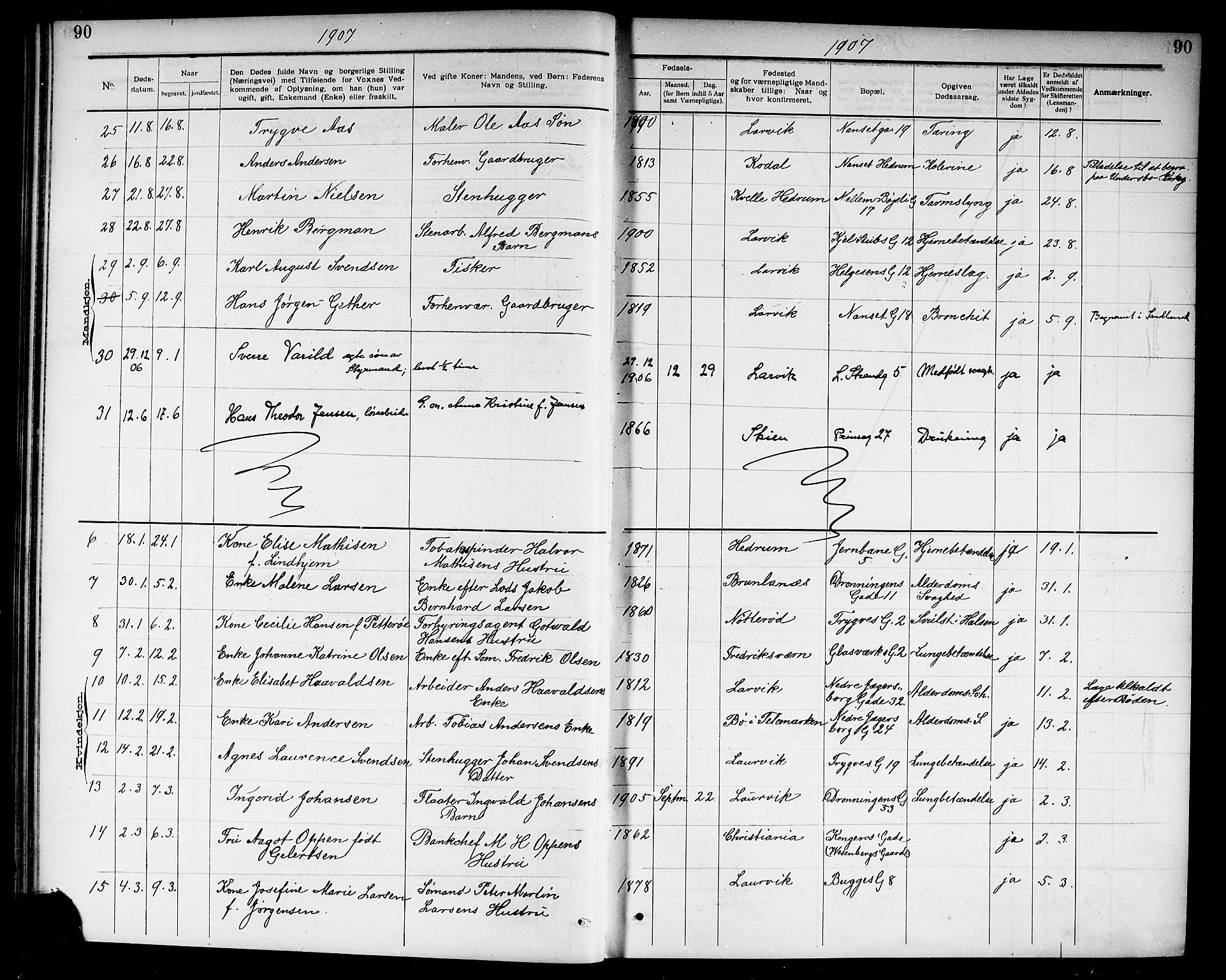 Larvik kirkebøker, AV/SAKO-A-352/G/Ga/L0007: Parish register (copy) no. I 7, 1888-1918, p. 90